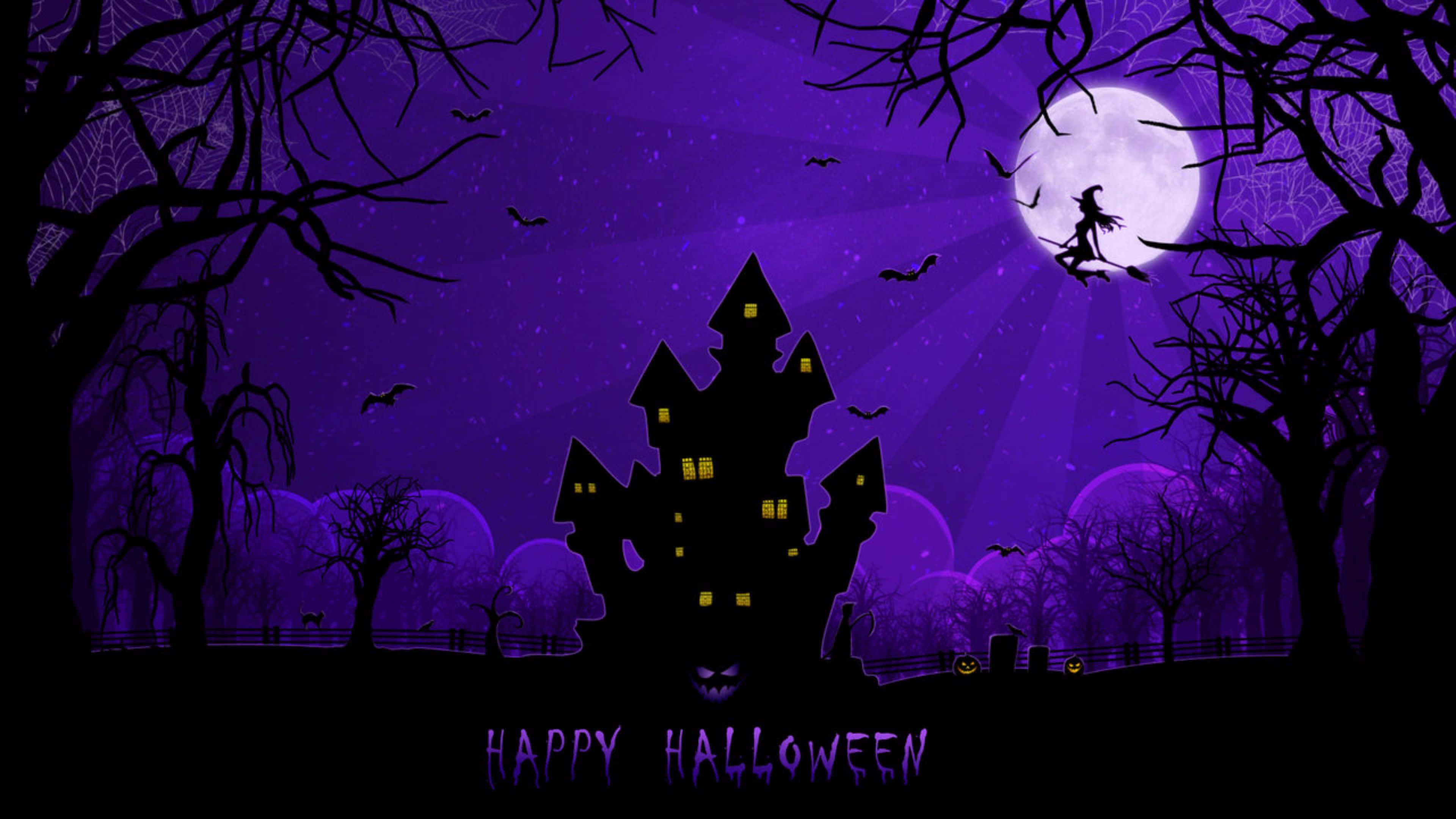 Castle, Witch, Halloween, 4K Desktop Wallpaper