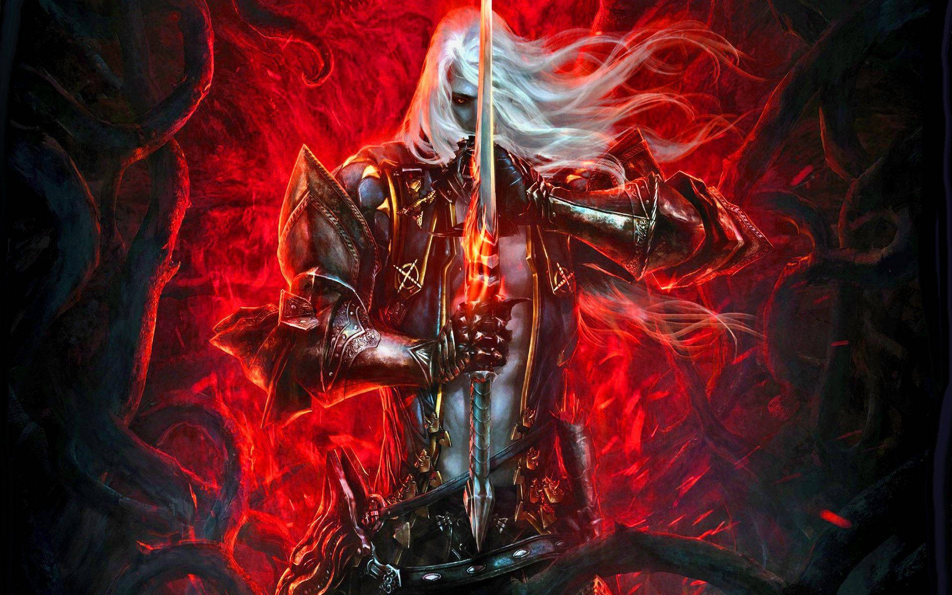Castlevania Alucard, red castlevania alucard sword, glowing sword, Full HD Desktop Wallpaper