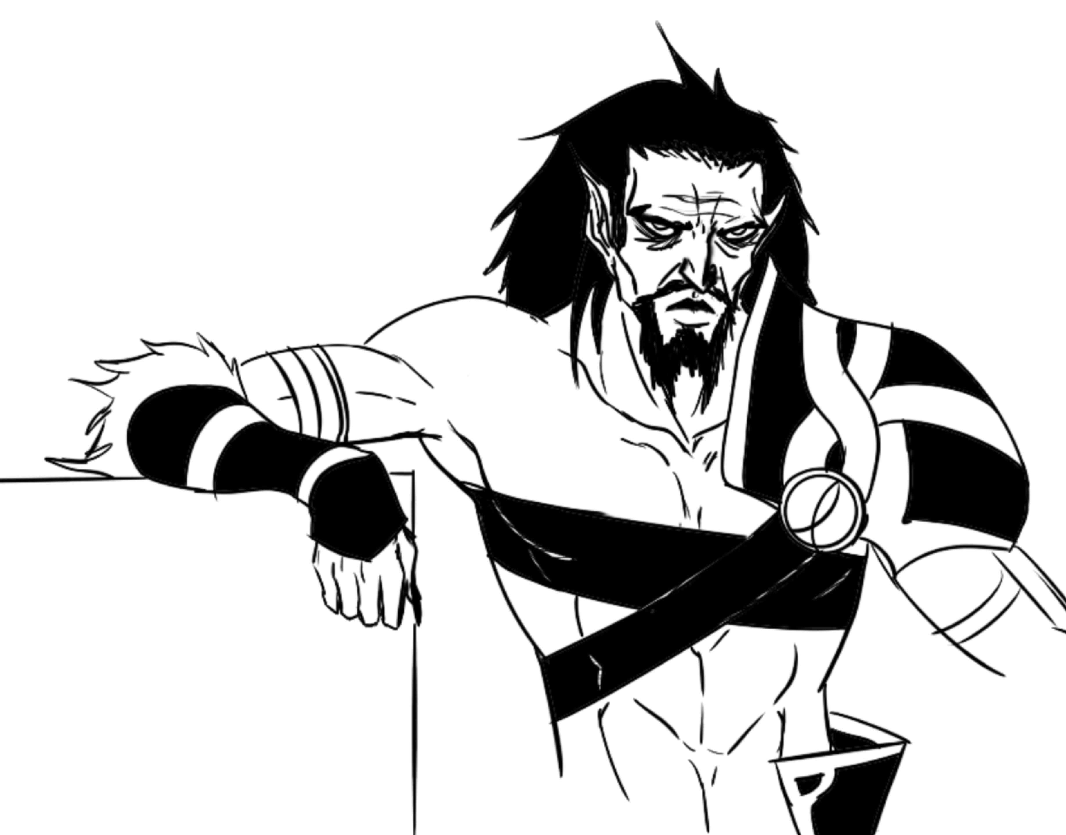Castlevania Godbrand, character sketch, black and white line art style, 2K Desktop Wallpaper