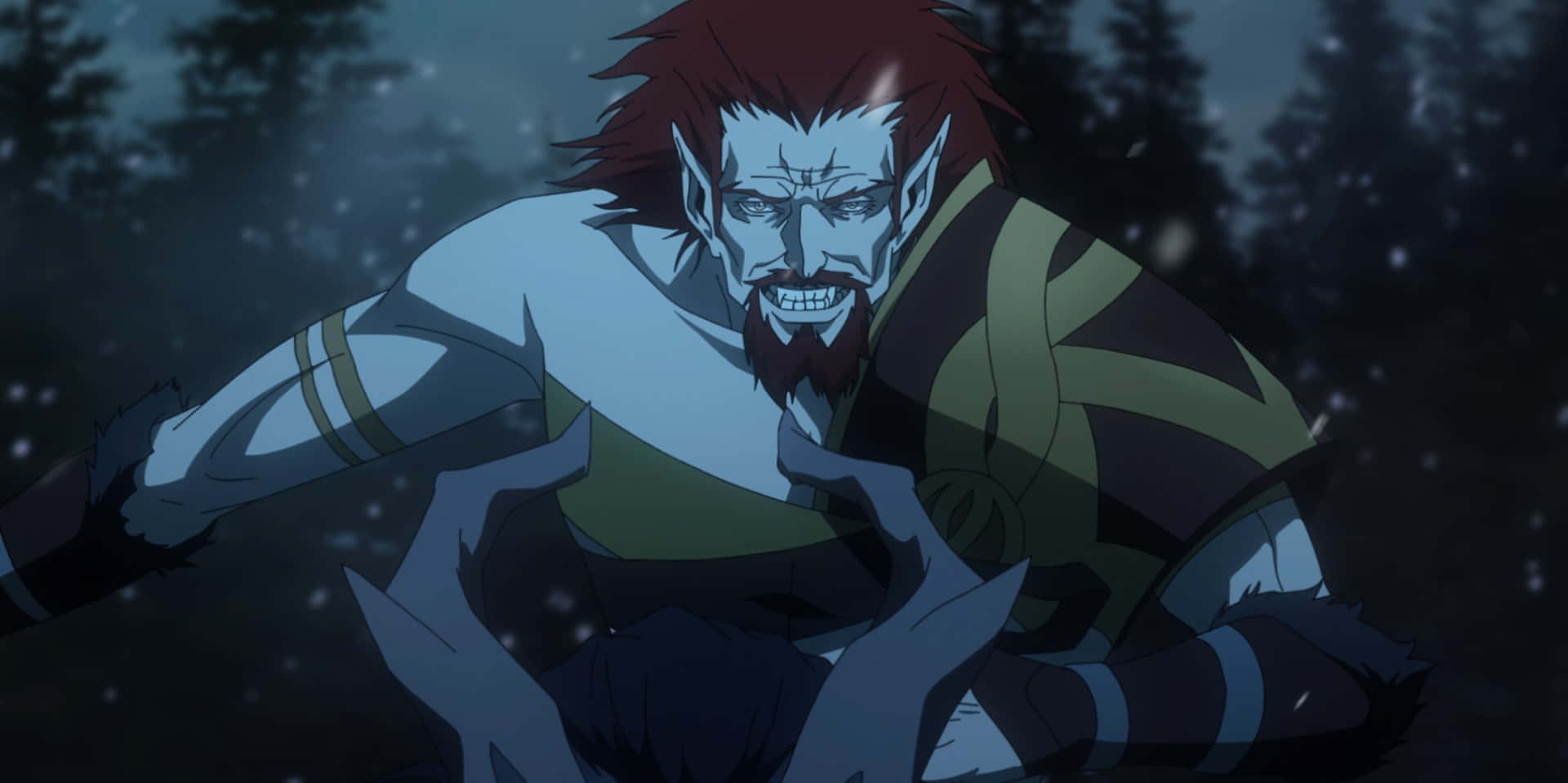Castlevania Godbrand, forest night, red-haired anime warrior, Full HD Desktop Wallpaper