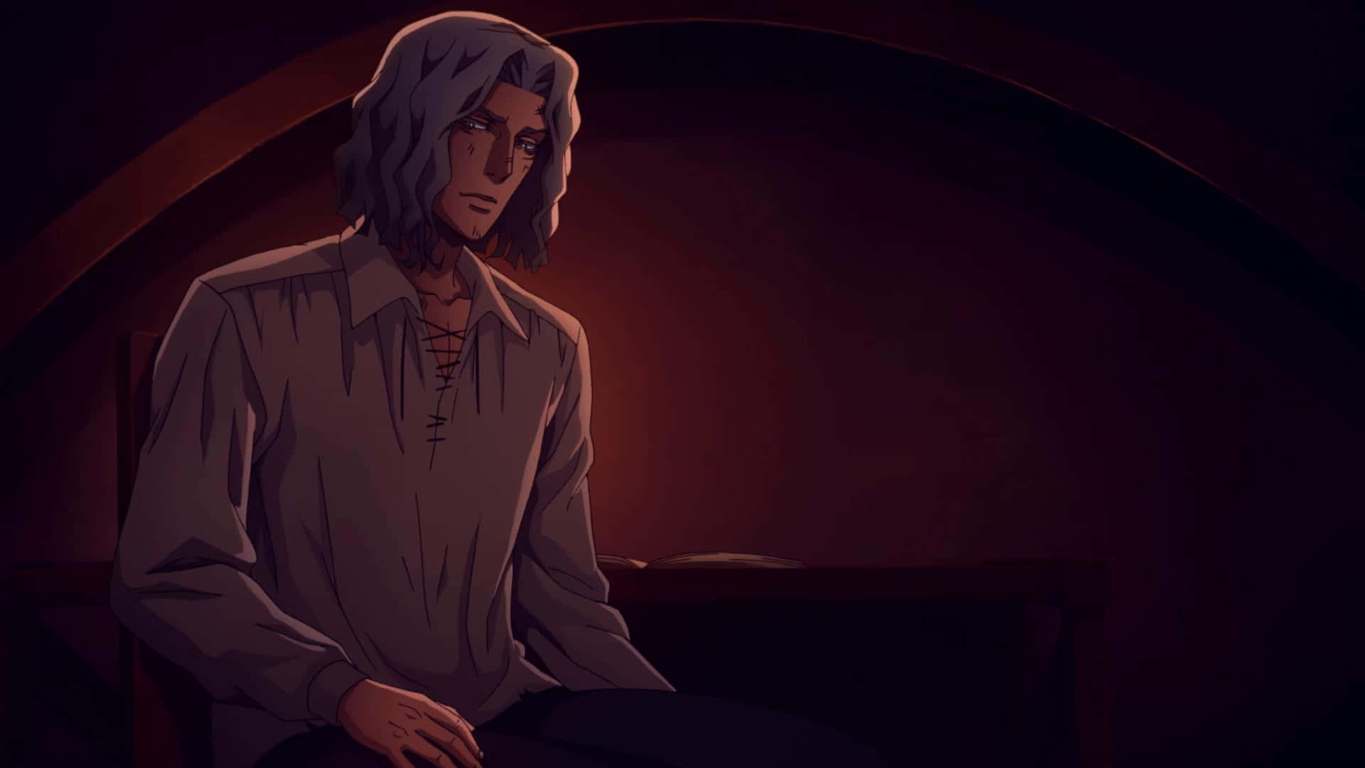 Castlevania Hector, gray hair, dimly lit arched room, Full HD Desktop Wallpaper