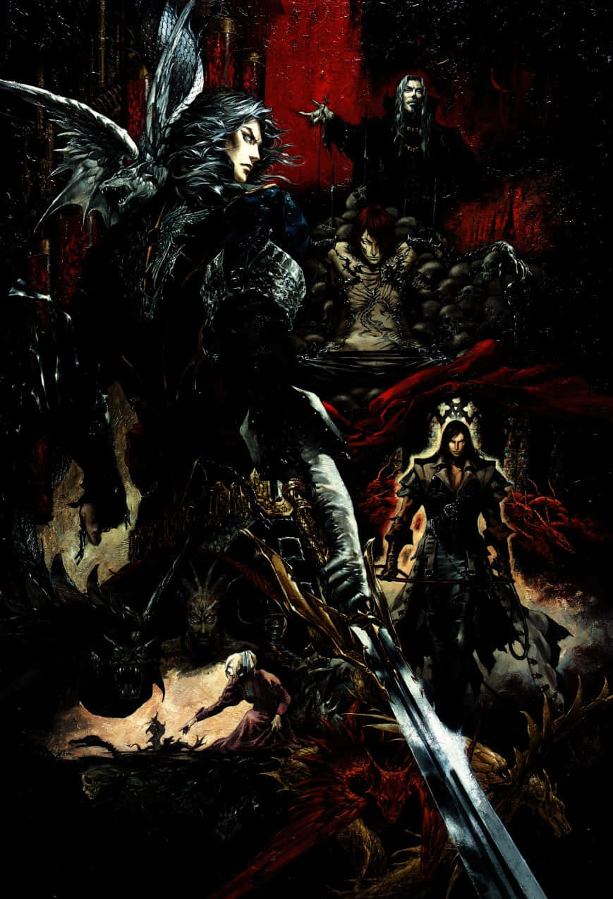 Castlevania, dark confrontation, black wings, SD Phone Wallpaper