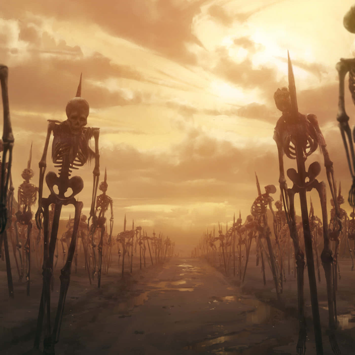 Castlevania, field of impaled skeletons, desolate road, HD Desktop Wallpaper