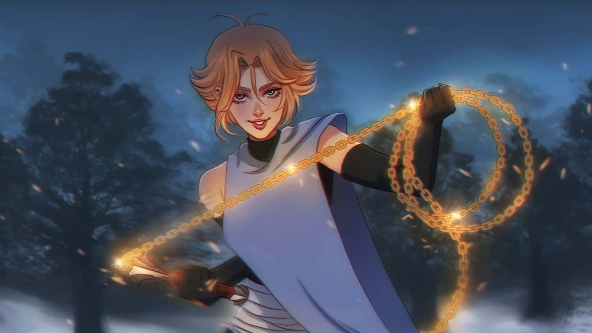 Sypha Belnades, Castlevania, glowing golden chain weapon, Full HD Desktop Wallpaper