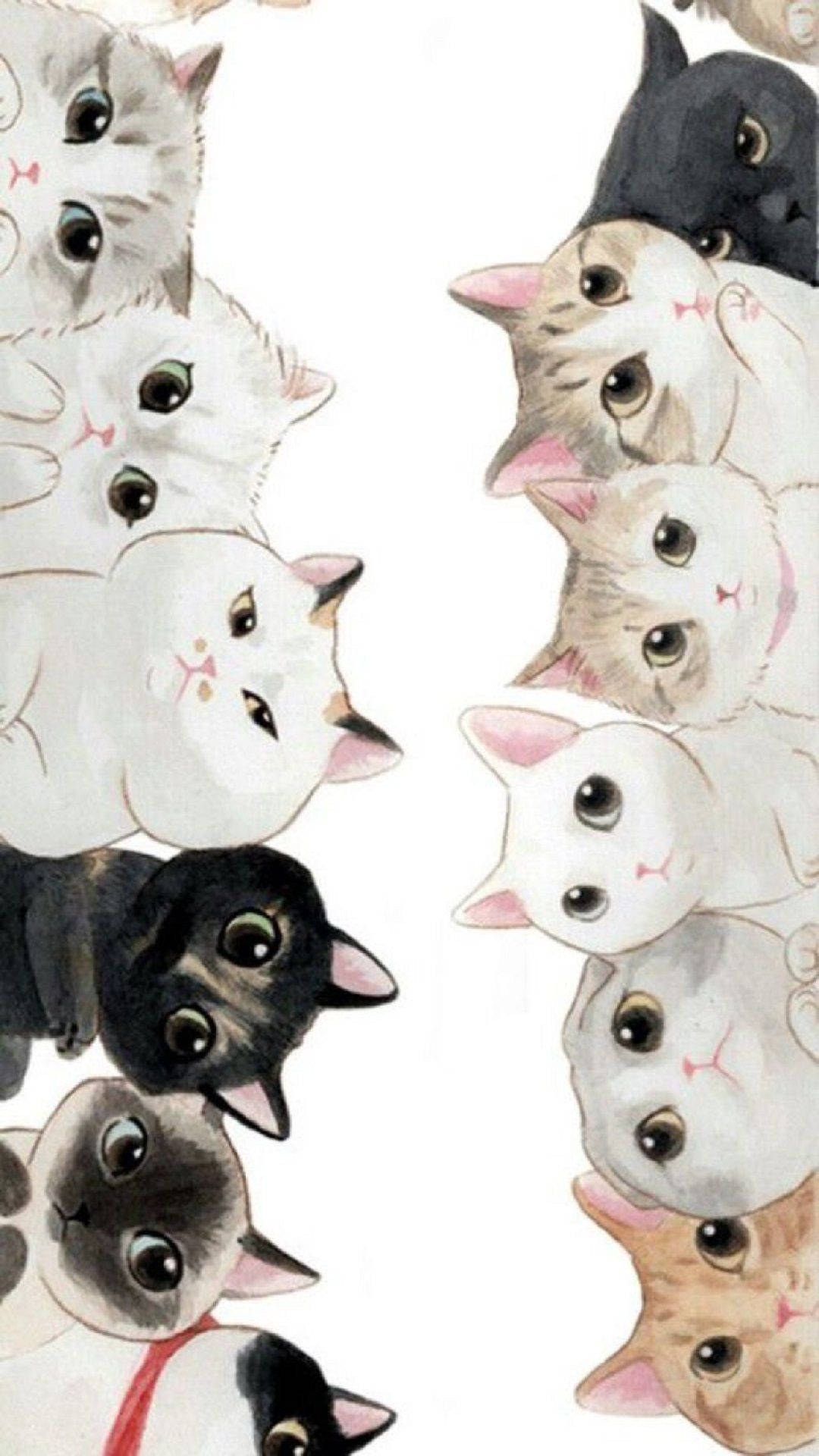 cat art, different breed illustration, soft watercolor style, Full HD Phone Wallpaper