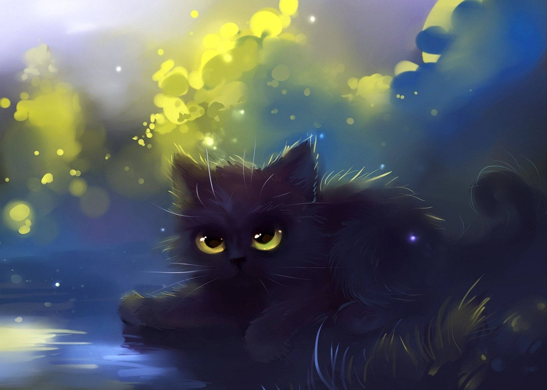 cat art, kitten, yellow eyes, Full HD Desktop Wallpaper