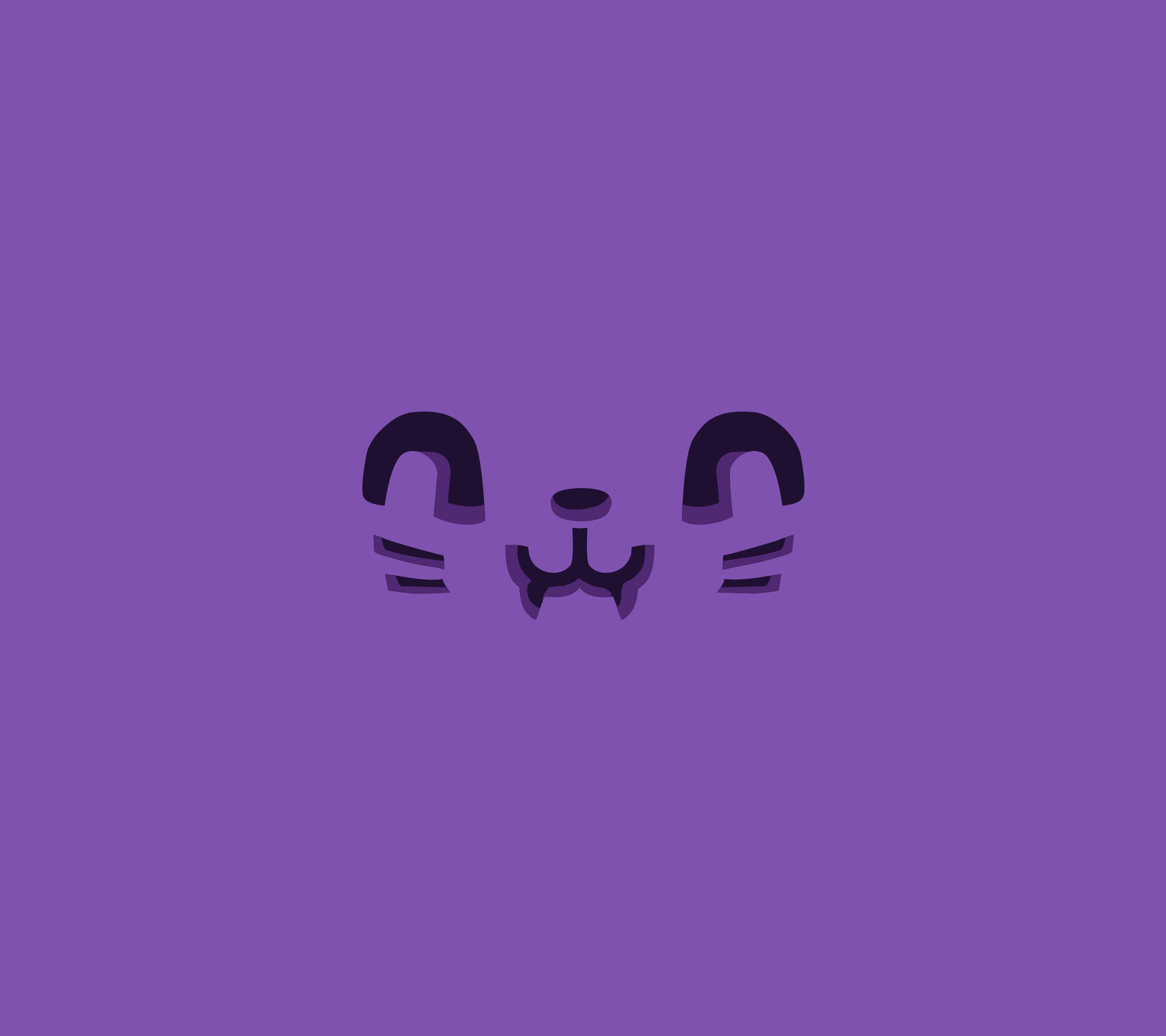 fanged mouth, cute purple background, dark purple cat face, 2K Desktop Wallpaper