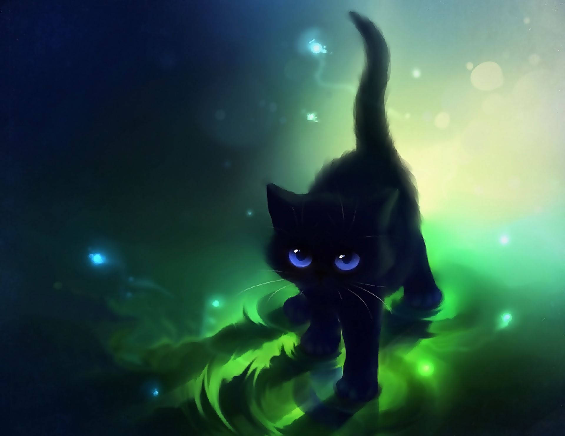 cat art, kitten, blue eyes, Full HD Desktop Wallpaper