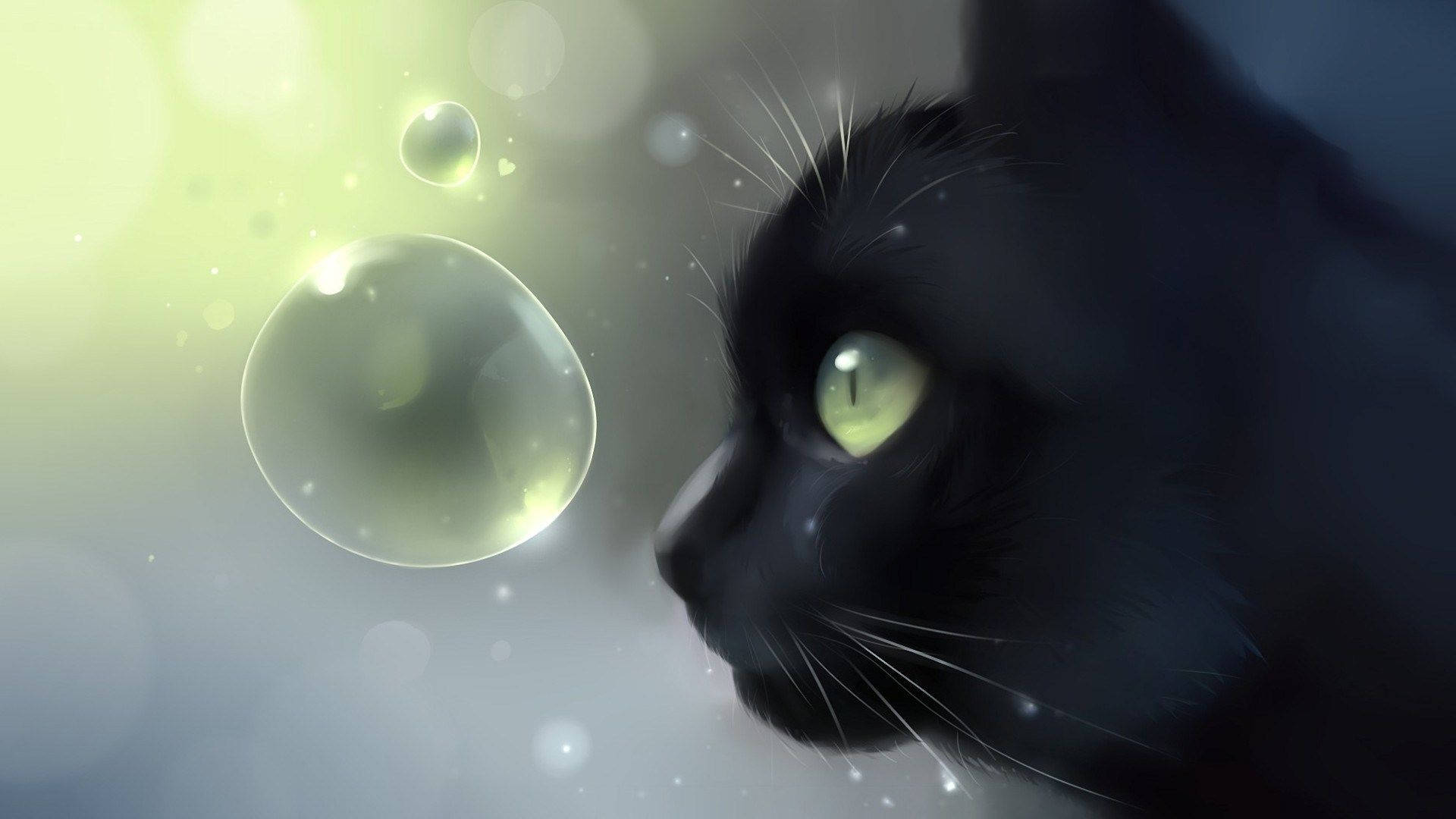 green eyed cat, black cat, glowing green eyes, Full HD Desktop Wallpaper