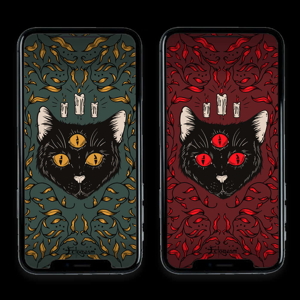 witchy, three-eyed cats, glowing eyes, SD Desktop Wallpaper