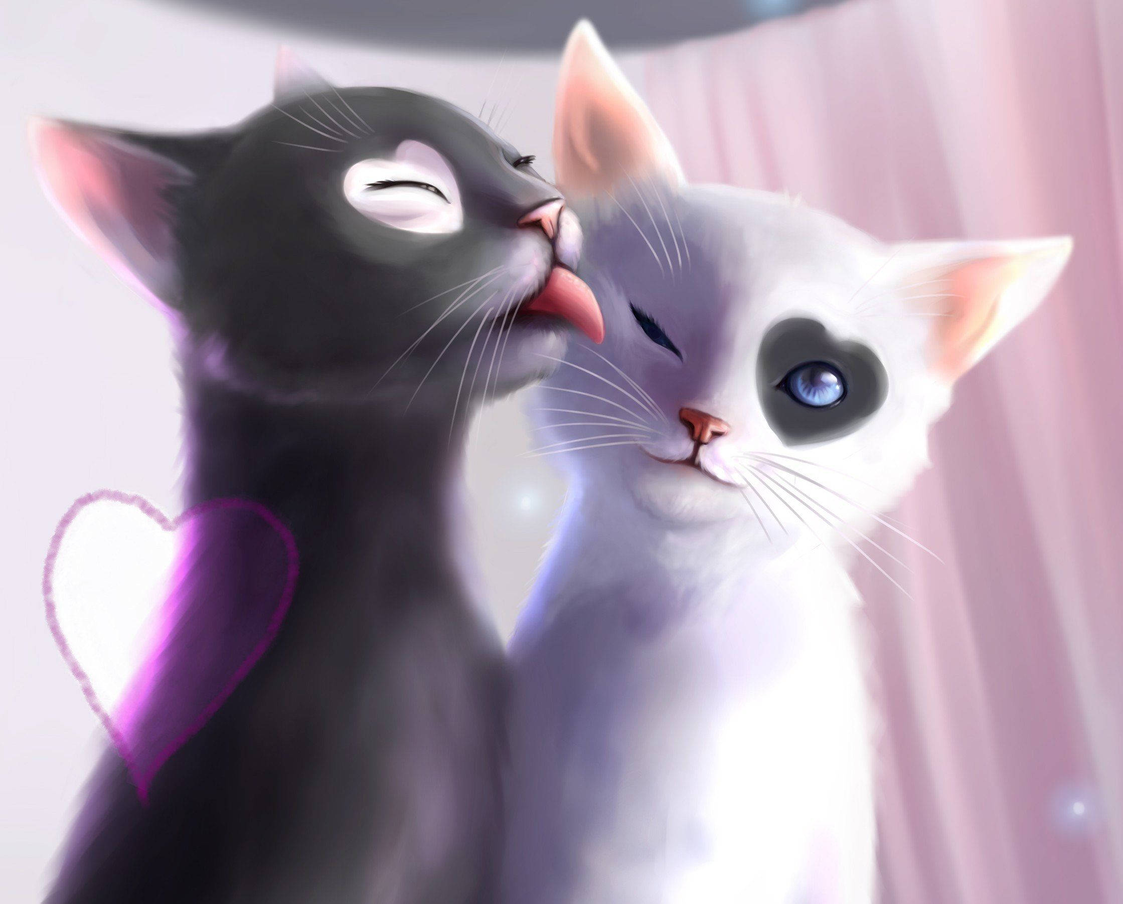 cat art, heart-shaped eyes, black cat, Full HD Desktop Wallpaper
