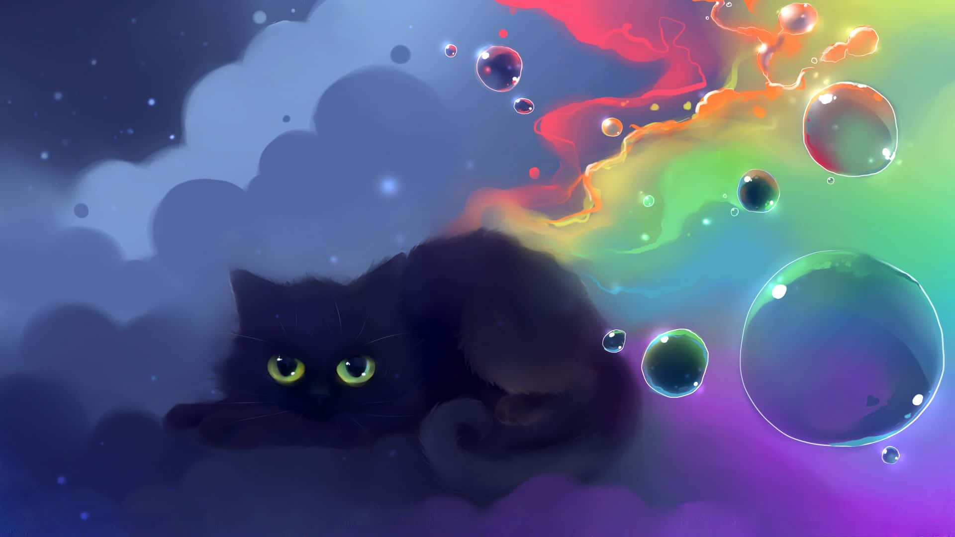 cat desktop, black cat, glowing eyes, Full HD Desktop Wallpaper