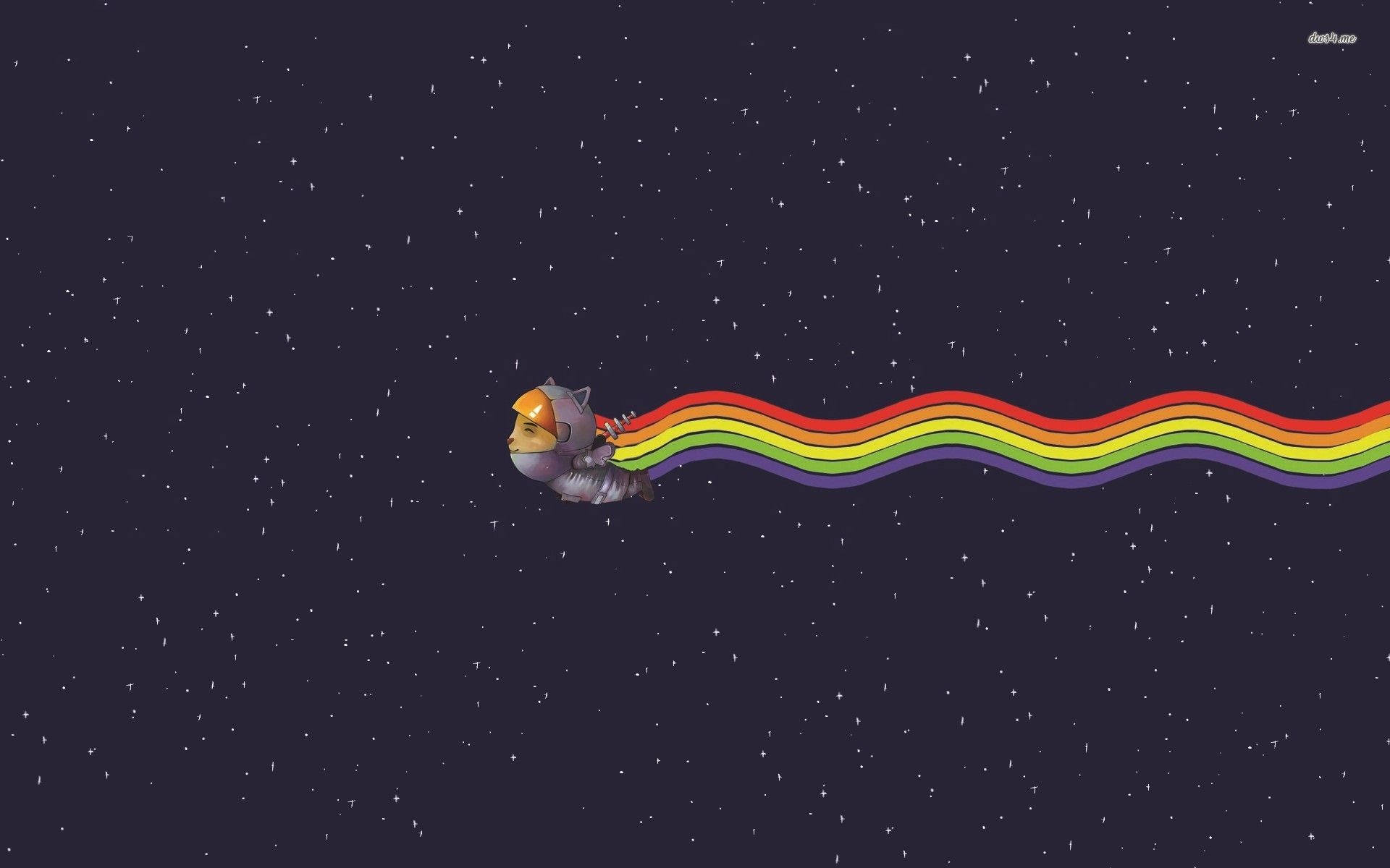 cartoon cat, spacesuit, starry night sky, Full HD Desktop Wallpaper