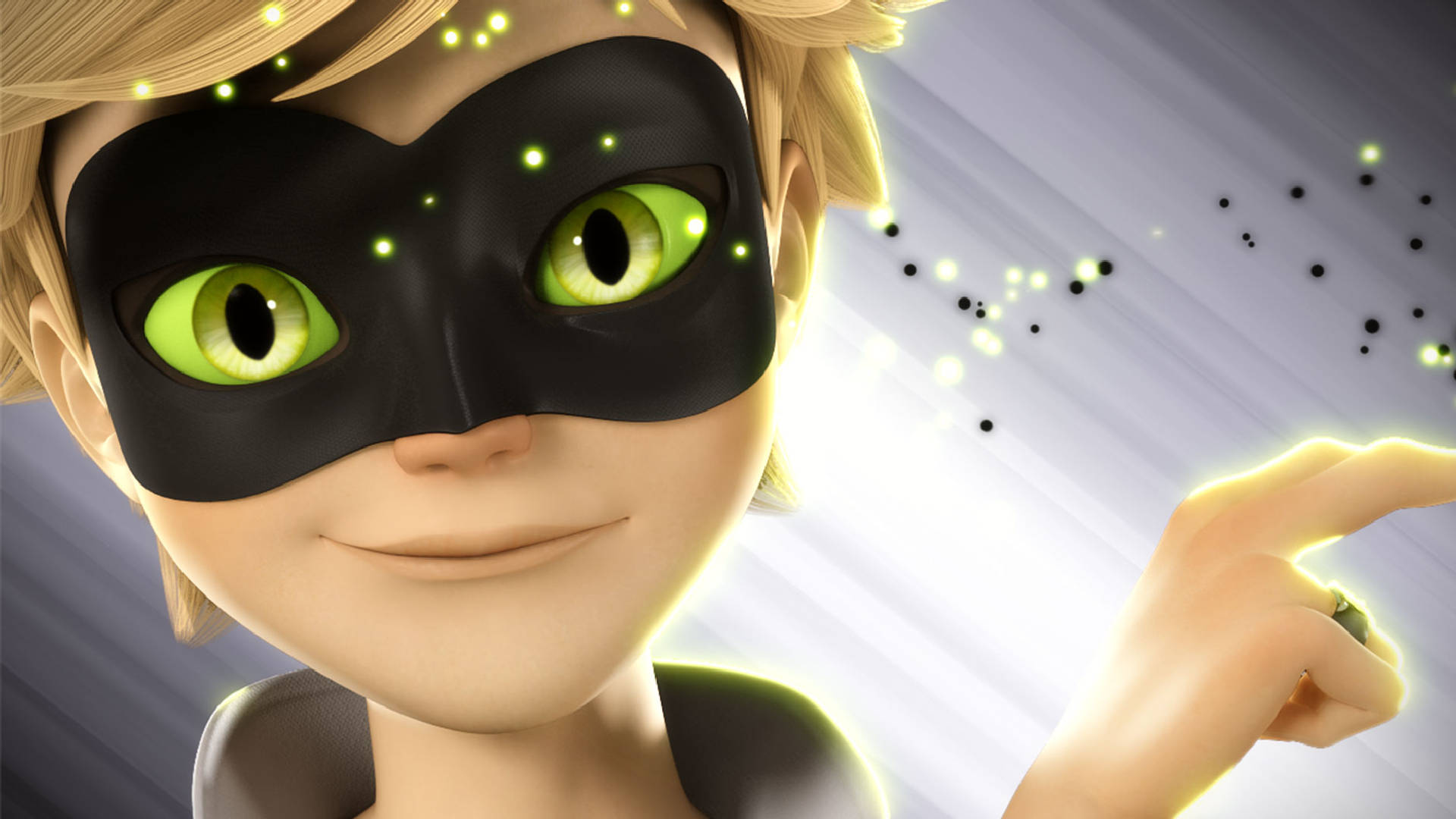 Cat Noir, black mask, glowing green eyes, Full HD Desktop Wallpaper