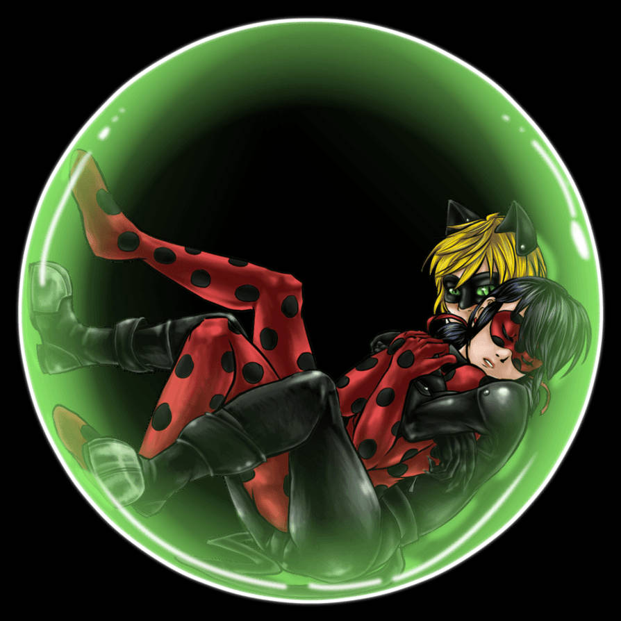 Cat Noir, red polka dot outfits, glowing green bubble, SD Desktop Wallpaper