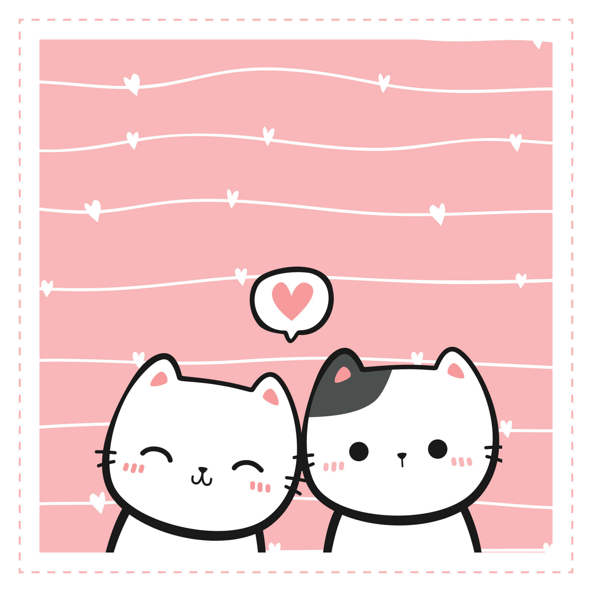 Matching Cat Pfp, blushing, pink string lights, Full HD Desktop Wallpaper