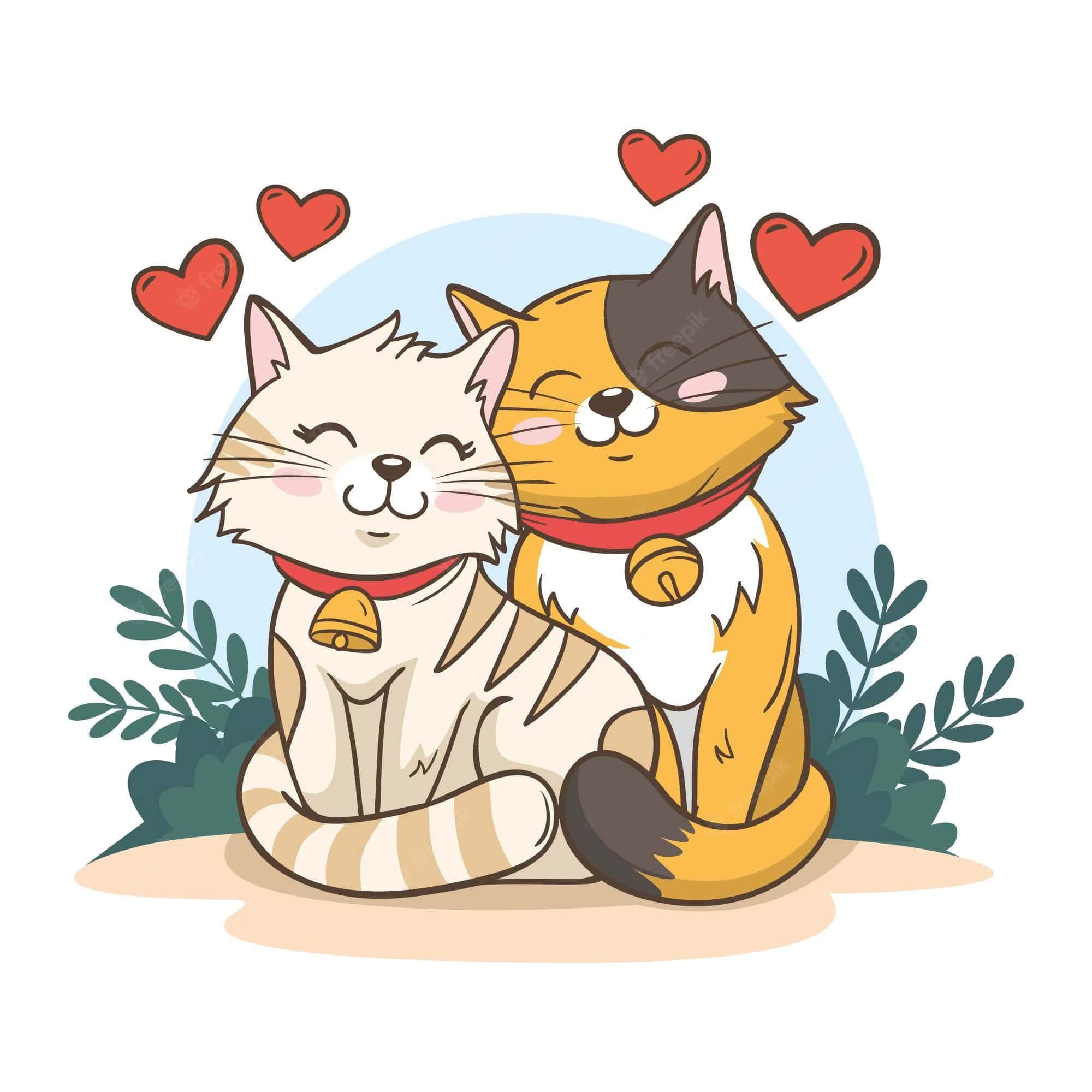 Matching Cat Pfp Lovers, cartoon cats, cuddle, Full HD Desktop Wallpaper