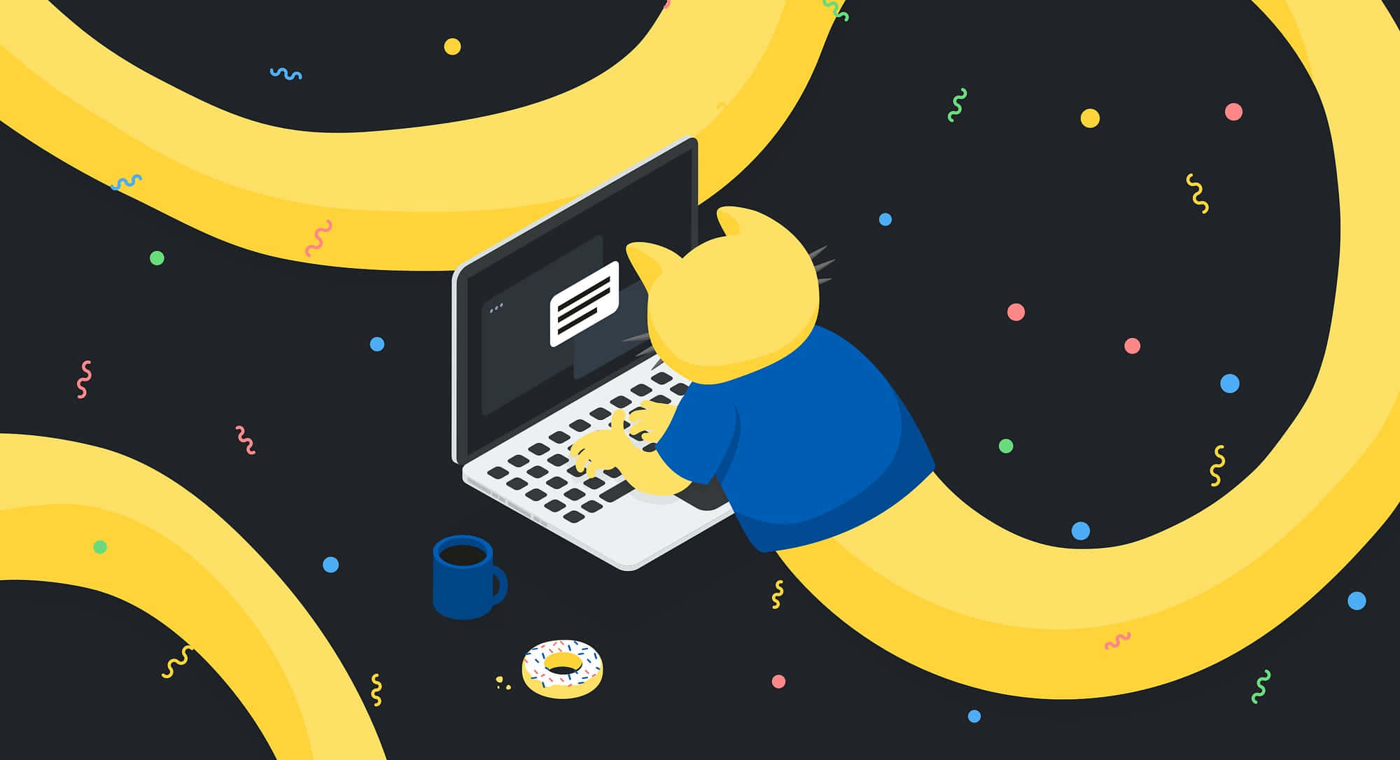 yellow cat, blue shirt, laptop, Full HD Desktop Wallpaper