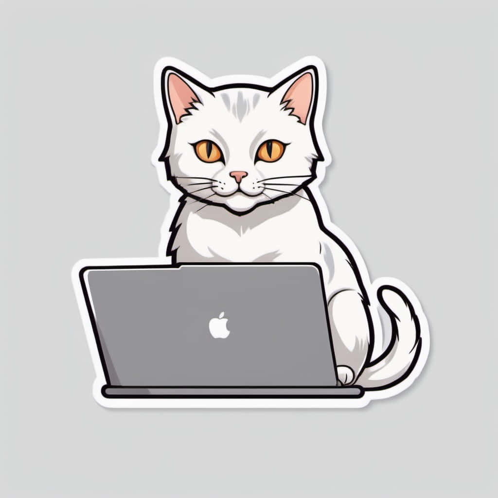 white cat, orange eyes, silver laptop, SD Desktop Wallpaper