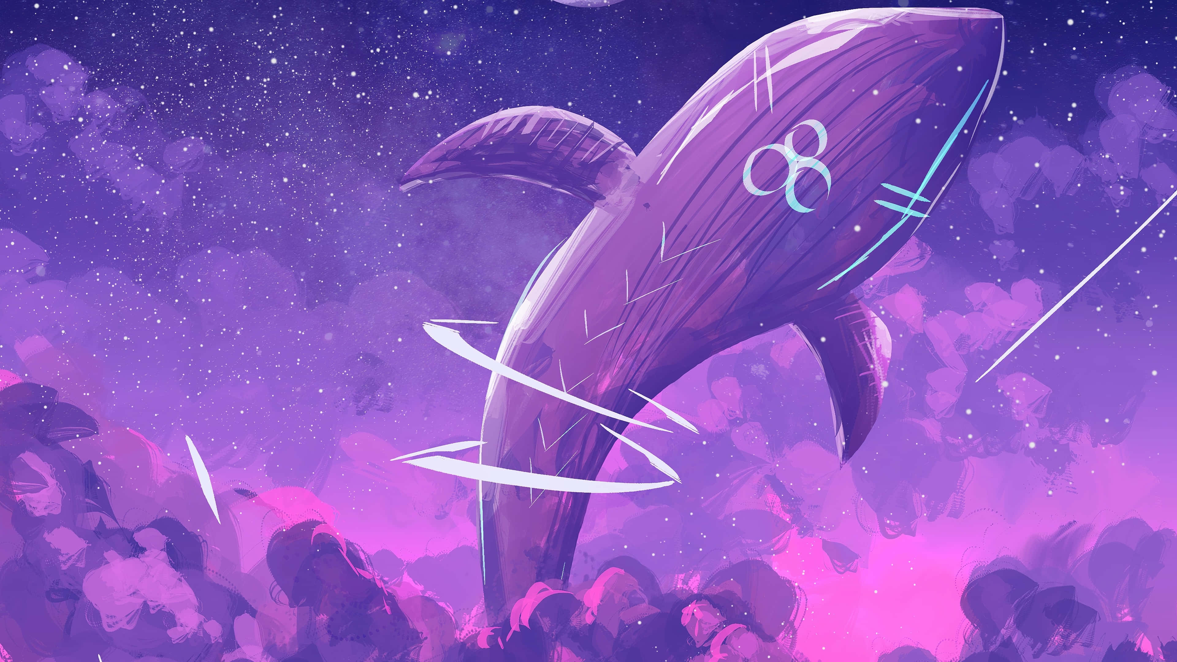 Vaporwave Space Whale4 K U H D, purple, starry cosmic sky, 4K Desktop Wallpaper