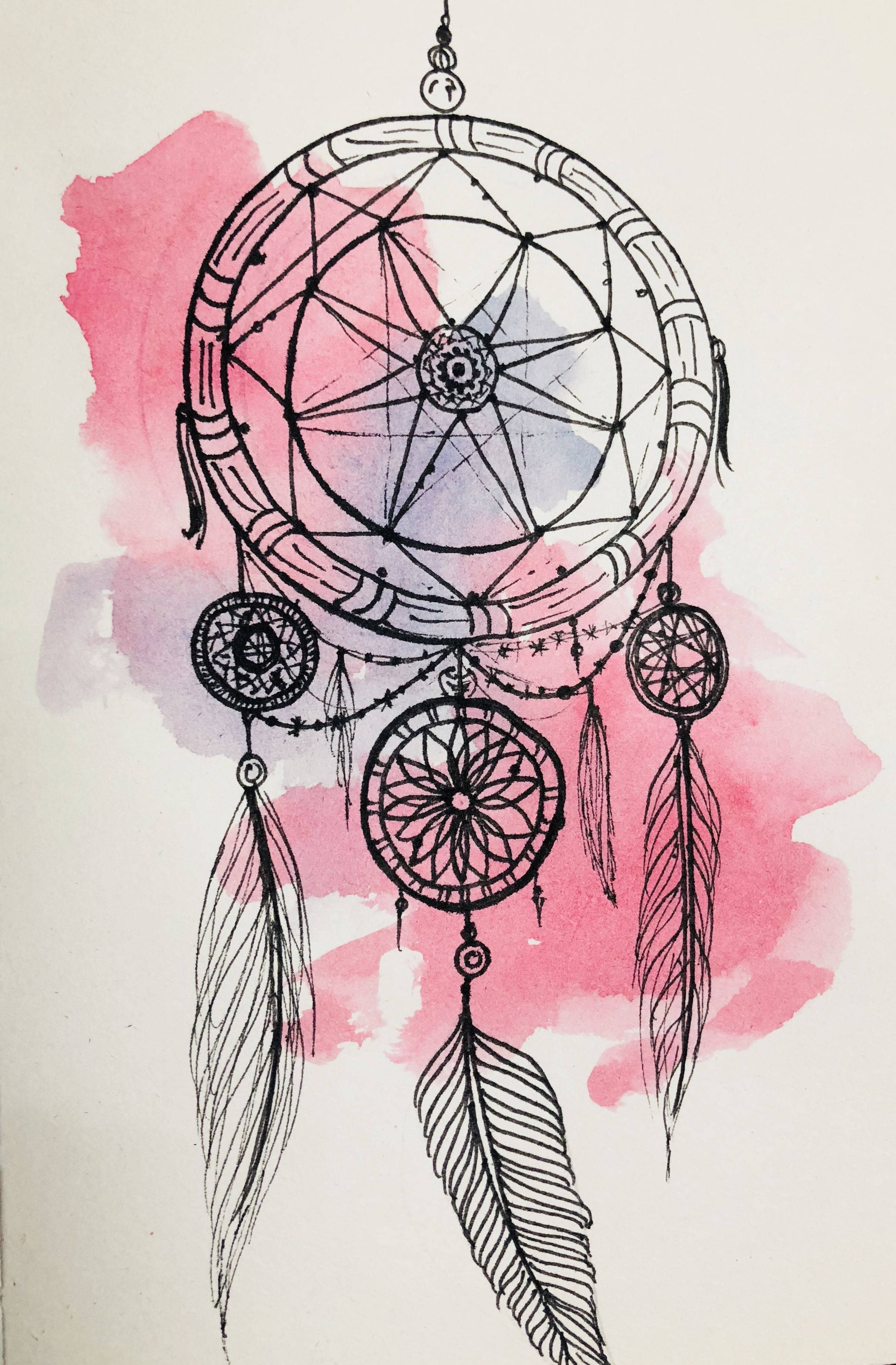 dream catcher, black ink, feathers, 2K Phone Wallpaper