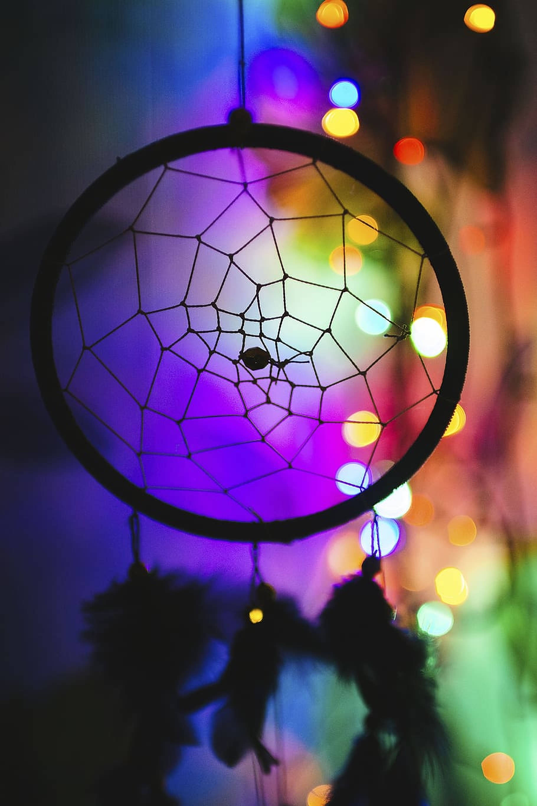 dream catcher, silhouette, bokeh, 2K Phone Wallpaper