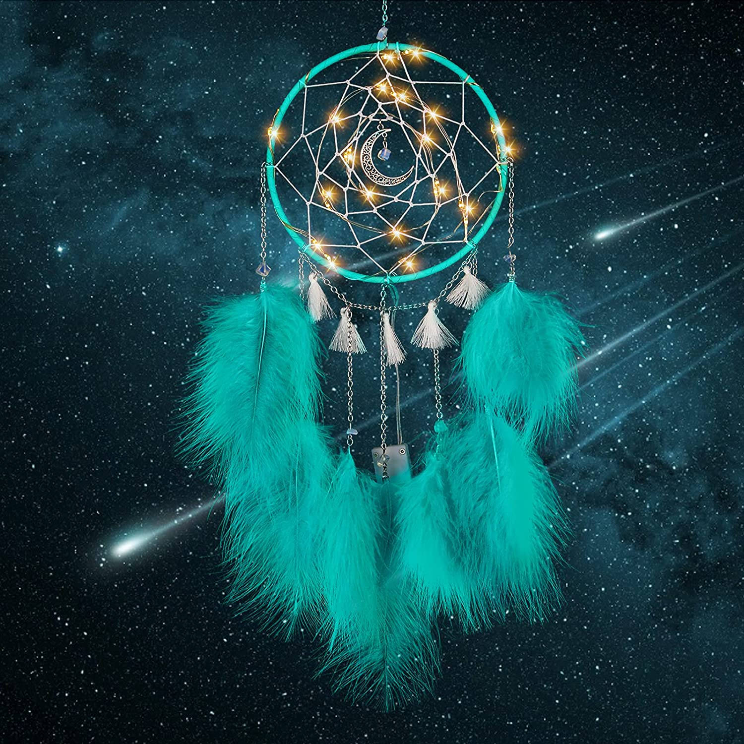 dream catcher, starry night sky, shooting stars, HD Desktop Wallpaper