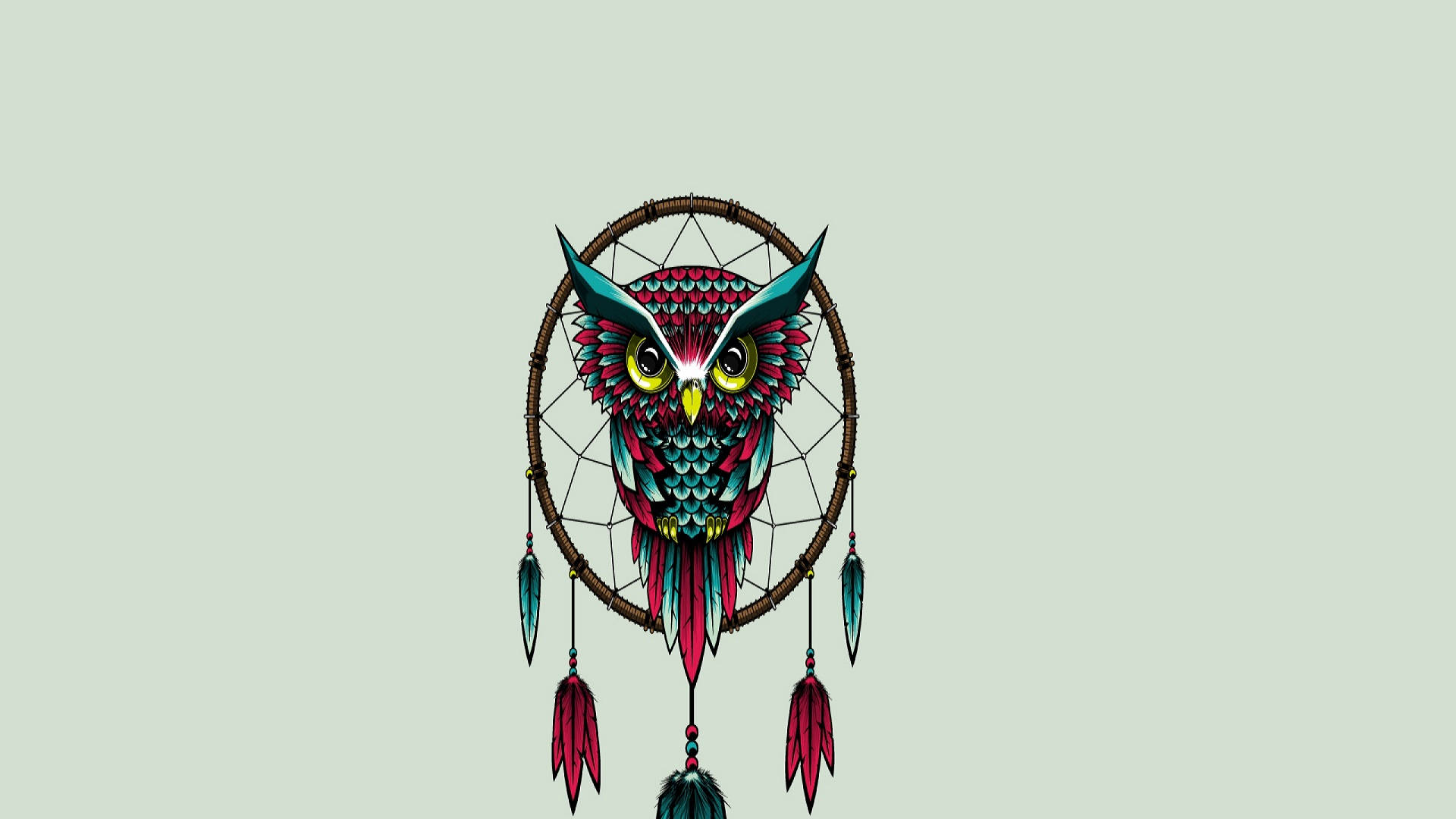 minimalist owl dream catcher, teal, magenta, Full HD Desktop Wallpaper