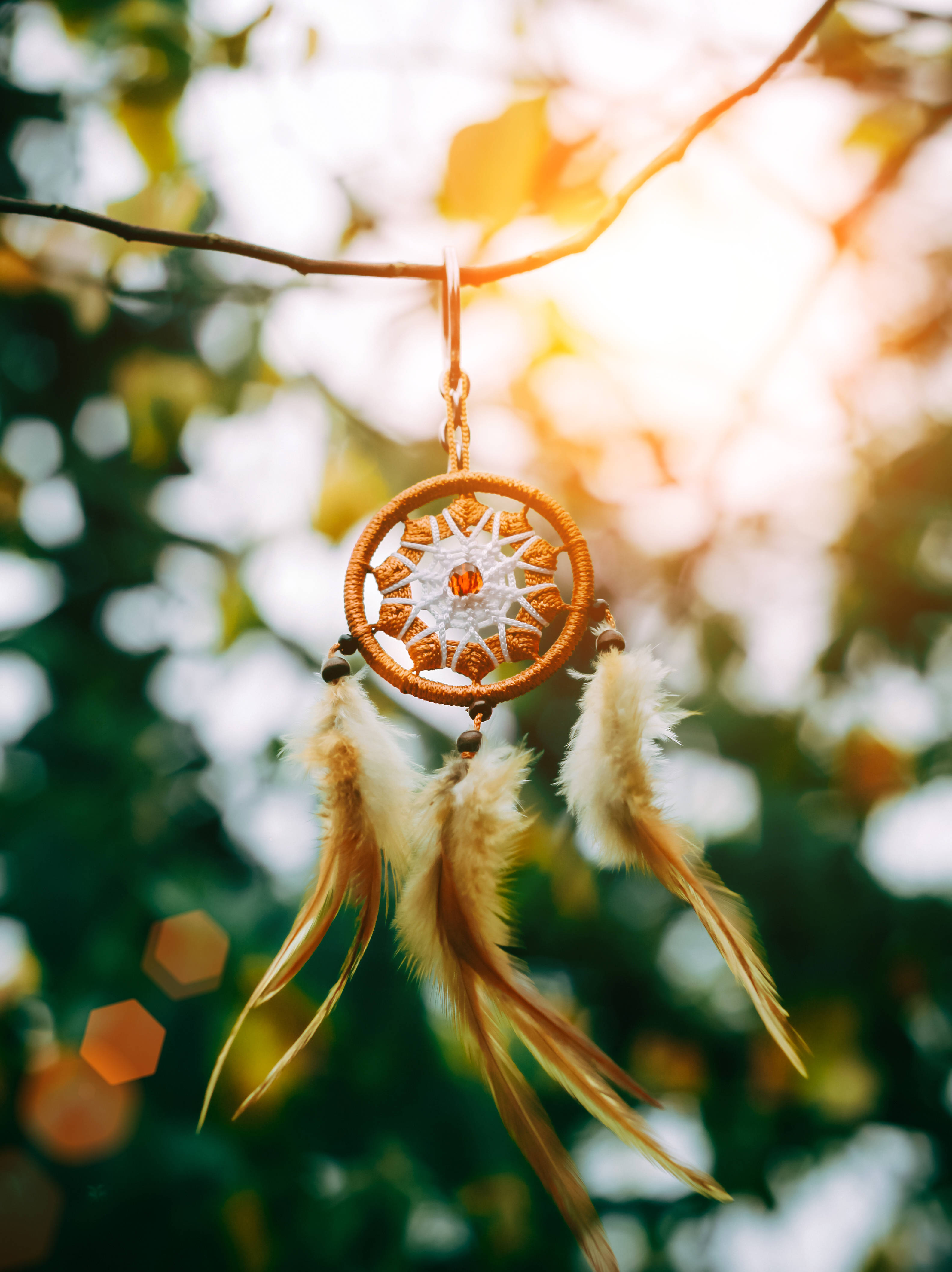 dreamcatcher, orange, white, 4K Phone Wallpaper