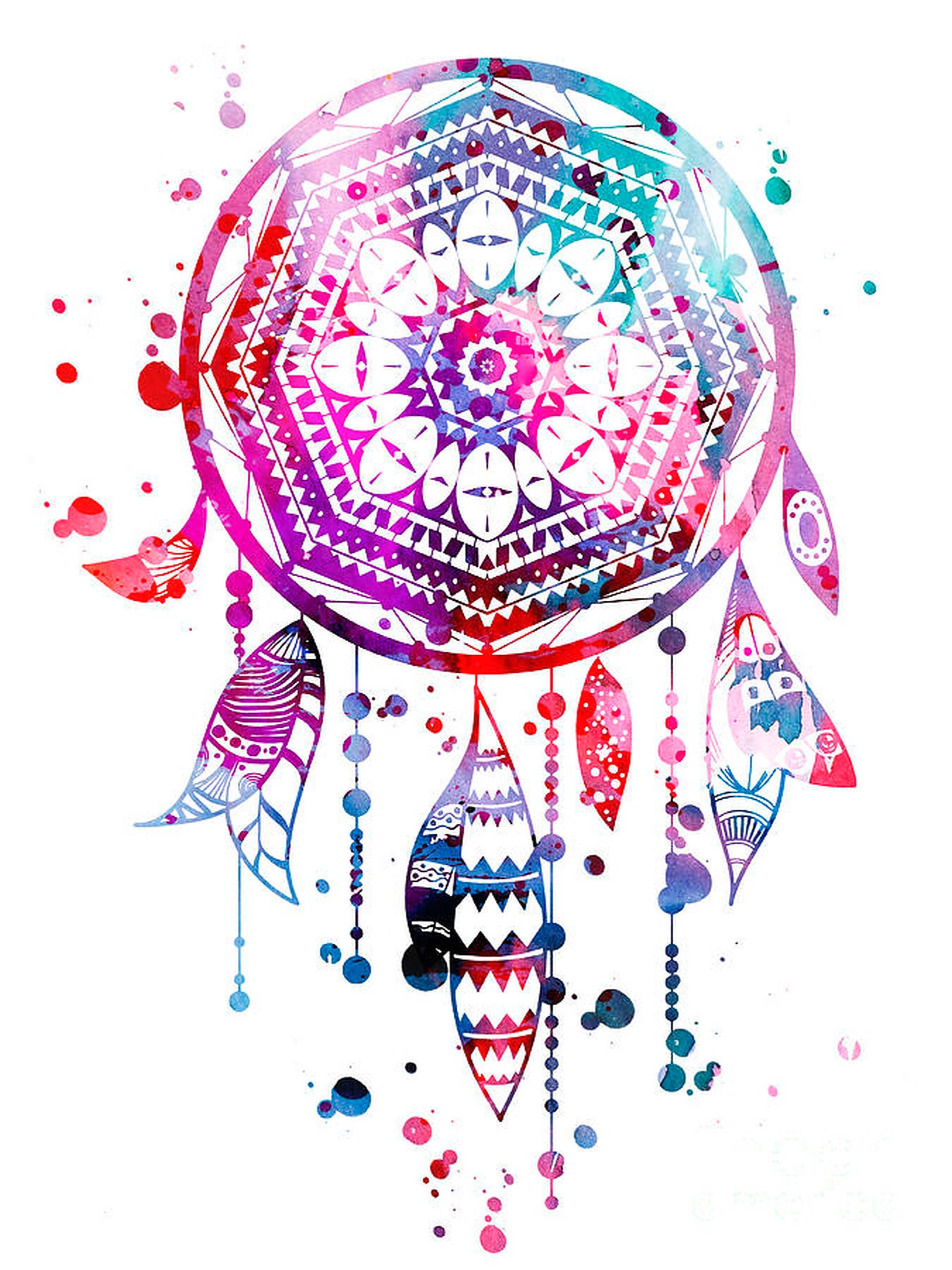 Colorful Dream Catcher, vibrant watercolor, geometric patterns, Full HD Phone Wallpaper