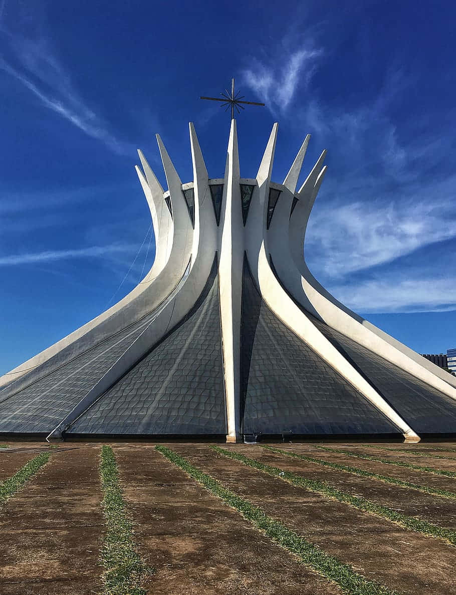 Cathedral Of Brasilia, white concrete spires, cross, SD Phone Wallpaper