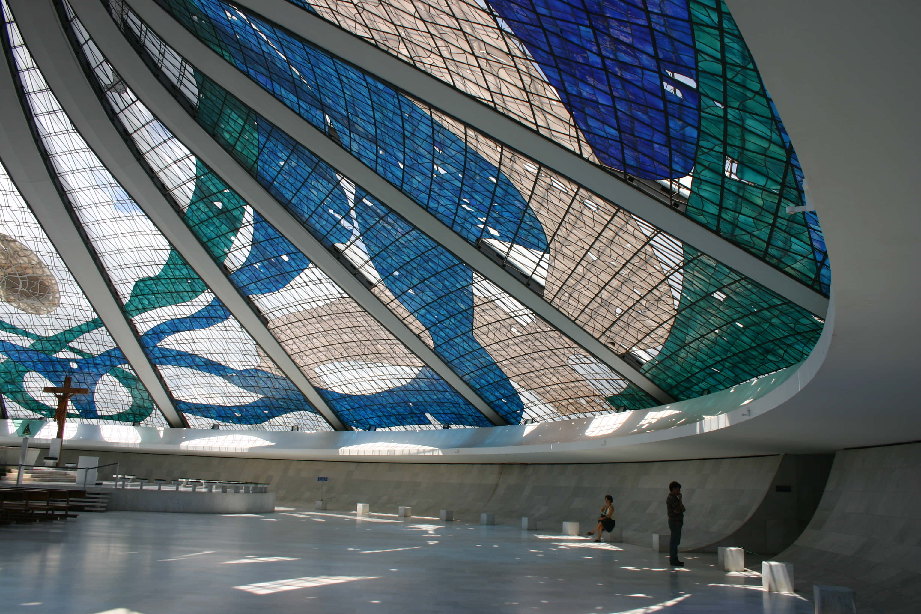 Cathedral Of Brasilia, stained glass ceiling, colorful light, 2K Desktop Wallpaper