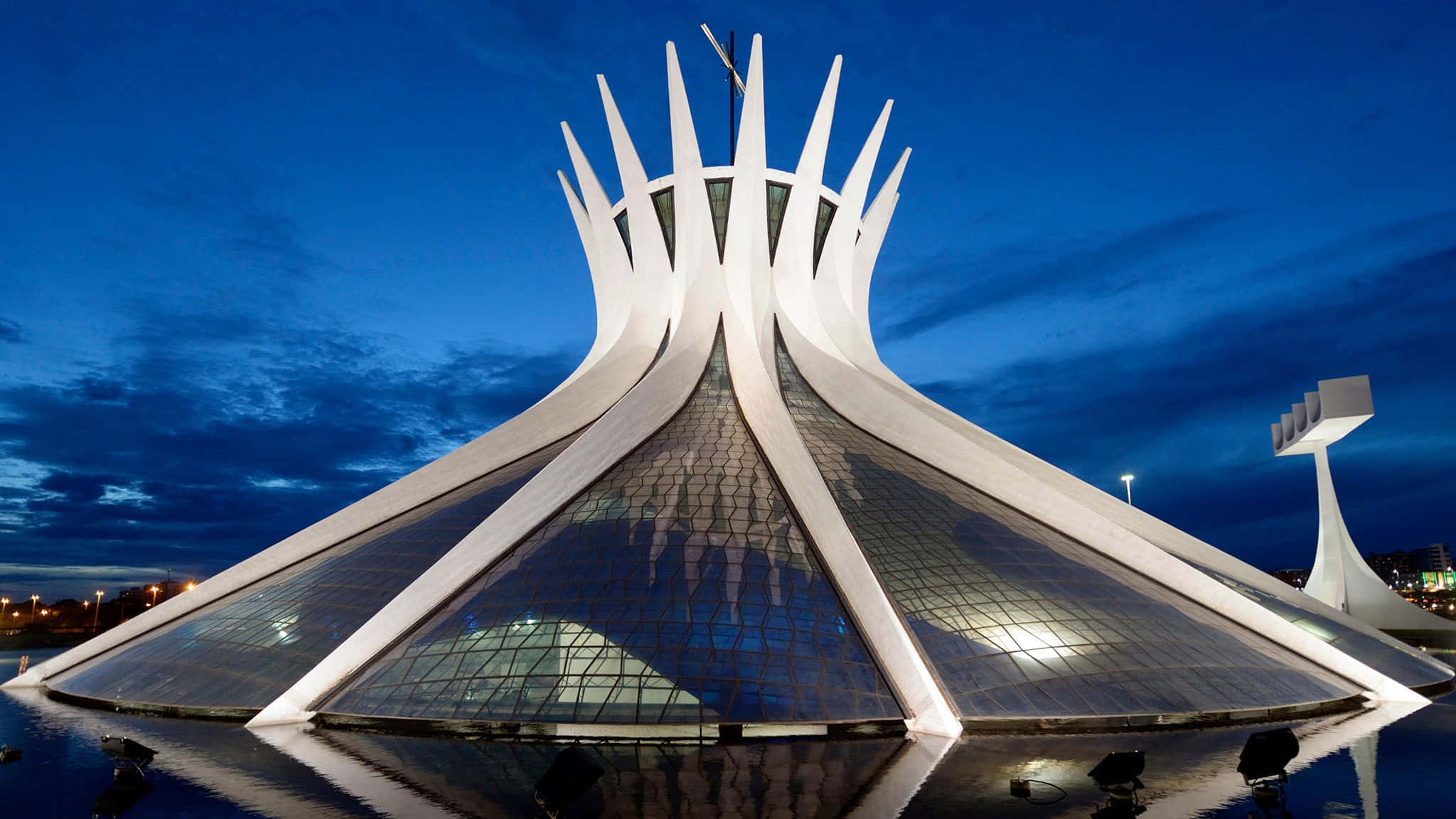 Cathedral of Brasilia, white modern cathedral, spiky roof beams, Full HD Desktop Wallpaper