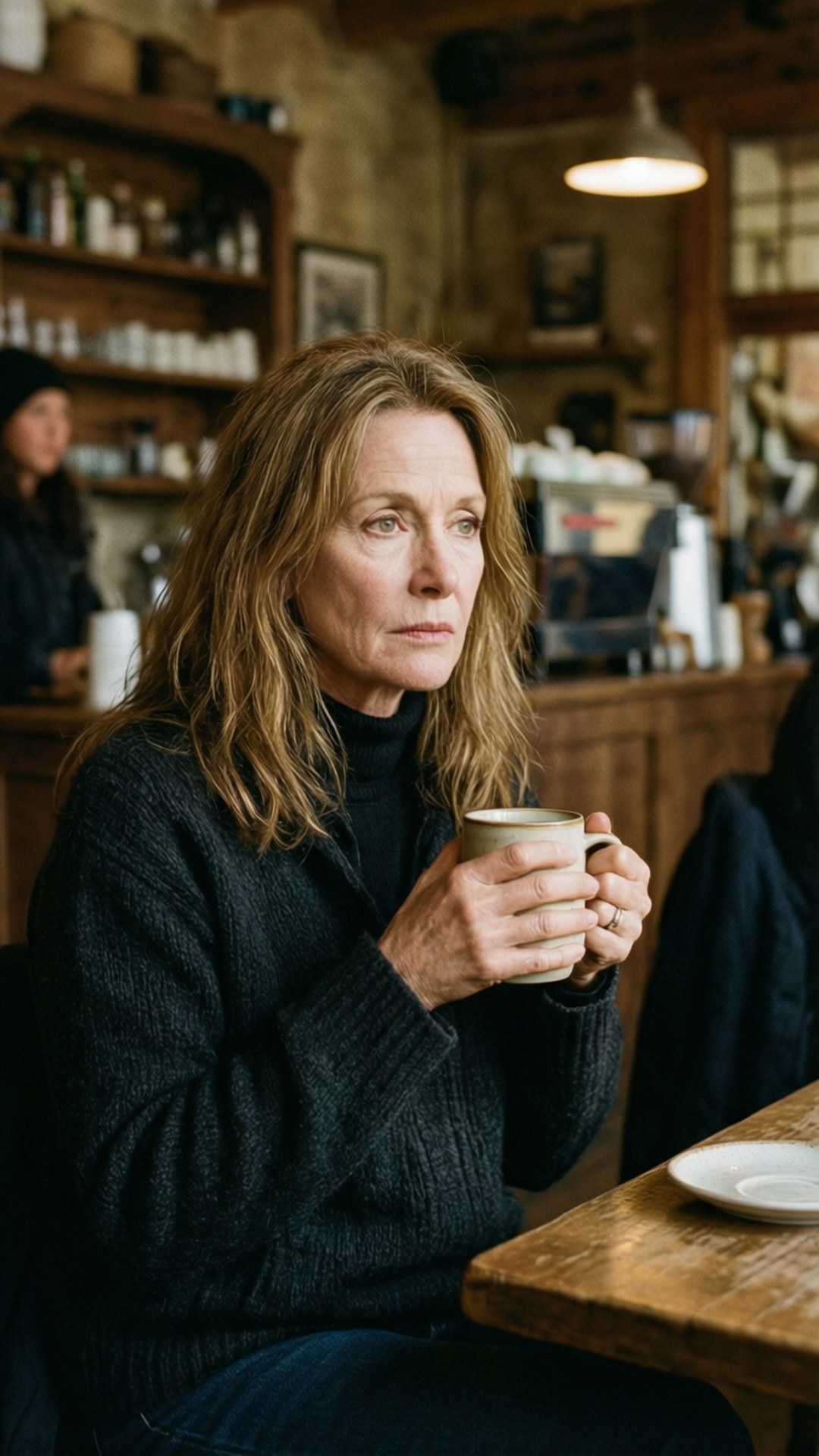 Catherine Keener, coffee shop, quiet moment, Full HD Phone Wallpaper