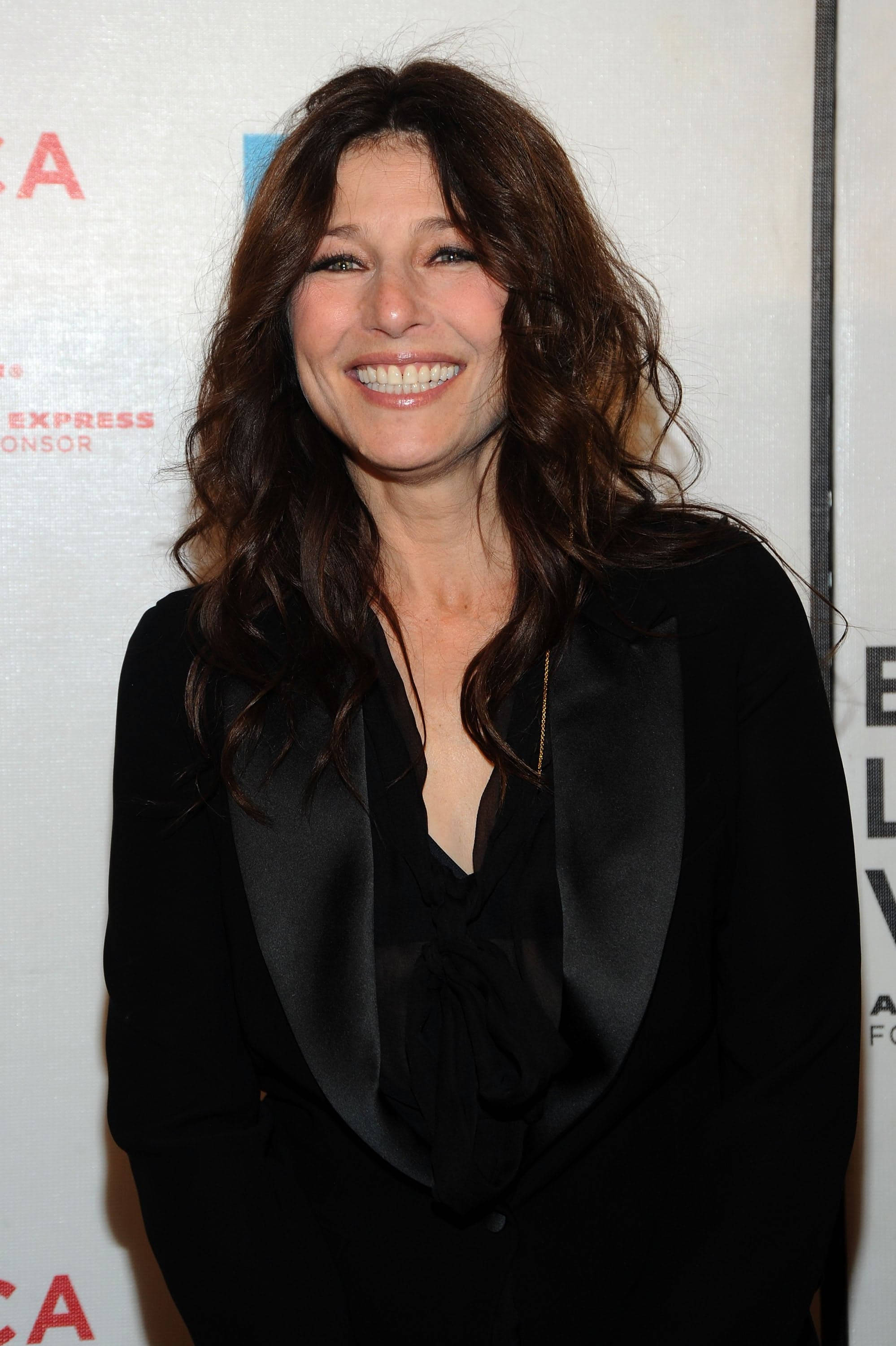 Catherine Keener, black satin blazer, wavy brown hair, 2K Phone Wallpaper