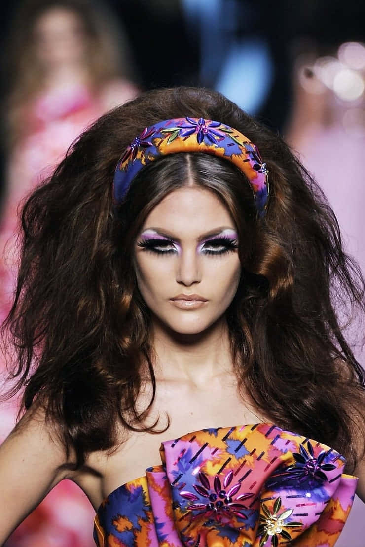 Catherine Mcneil, voluminous dark hair, bold purple eye makeup, SD Phone Wallpaper