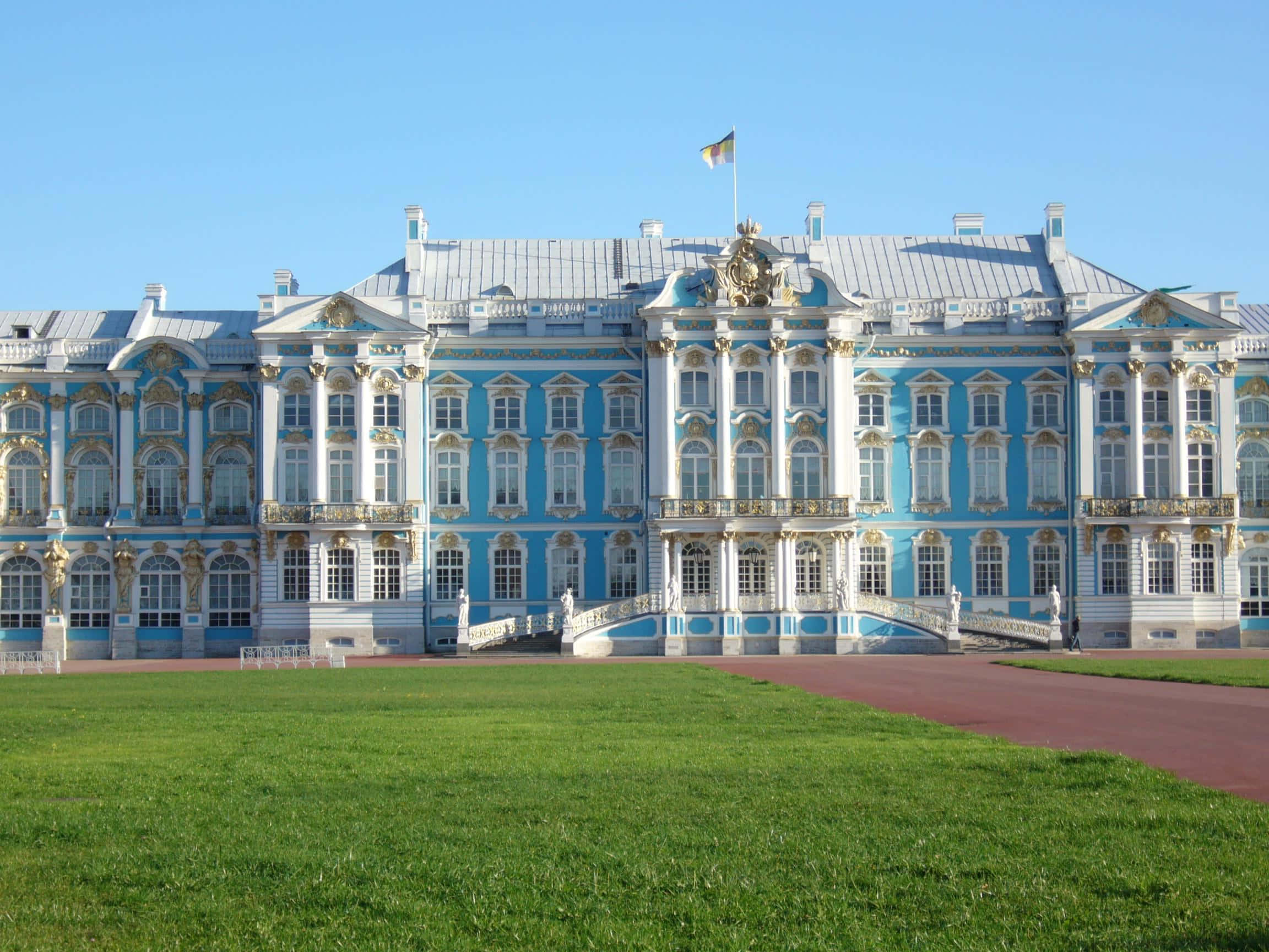 Catherine Palace, baroque palace, blue and white, Full HD Desktop Wallpaper