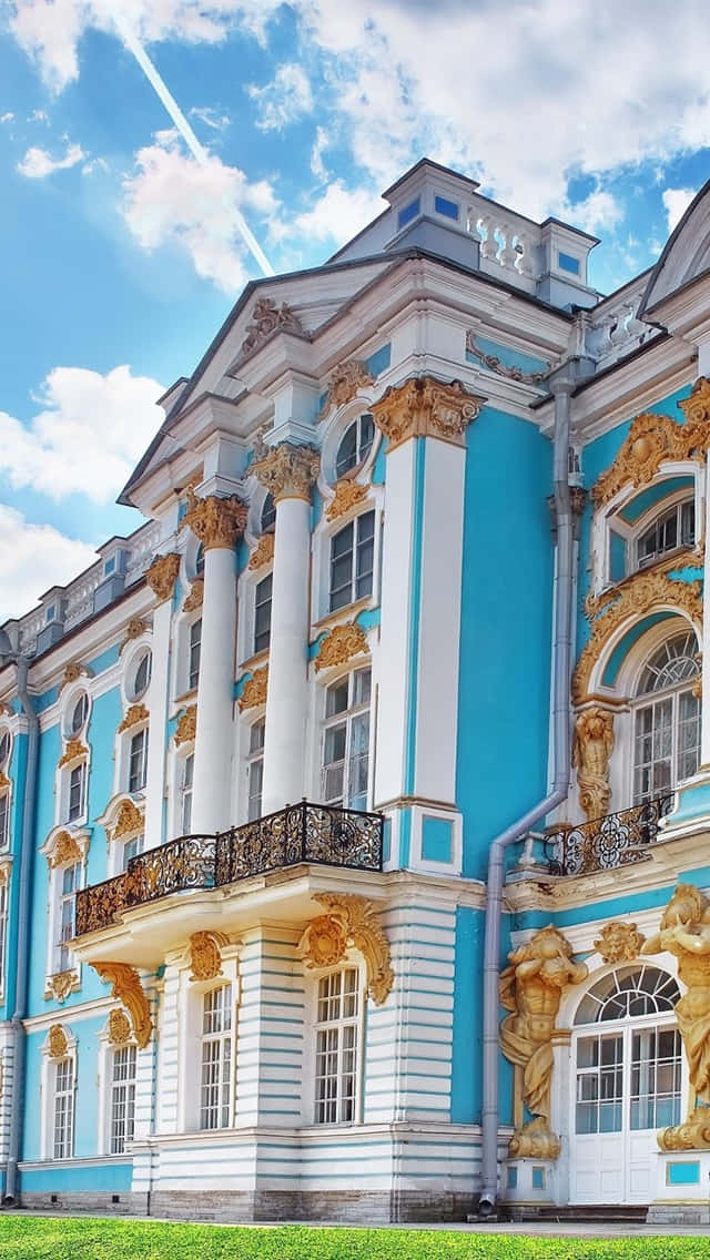 Catherine Palace, rococo architecture, turquoise walls, SD Phone Wallpaper