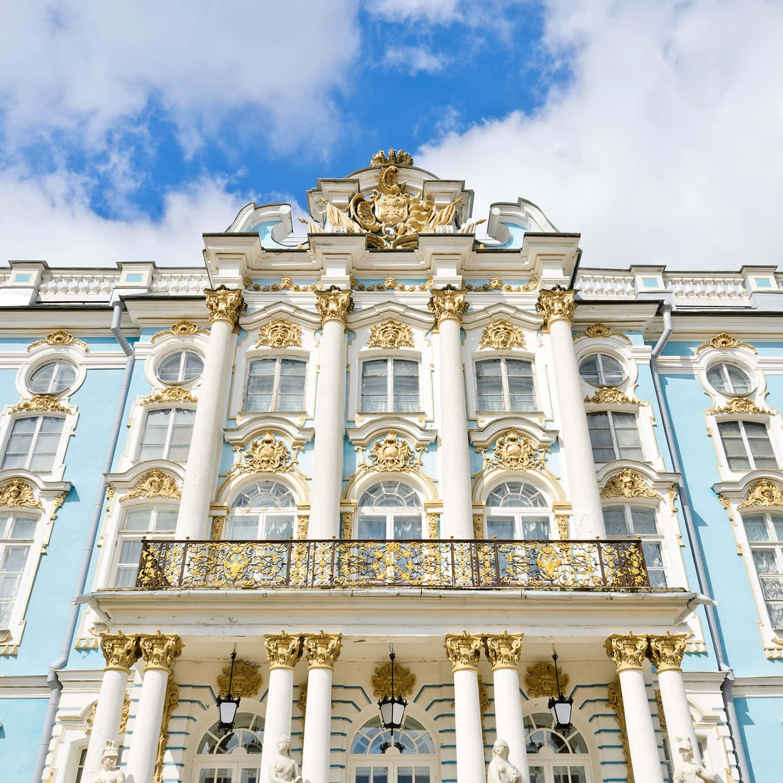 Catherine Palace, blue and white, gold accents, HD Desktop Wallpaper