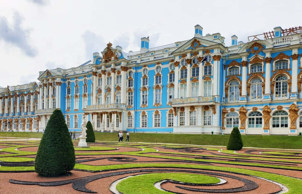 Catherine Palace, garden, blue and gold, SD Desktop Wallpaper