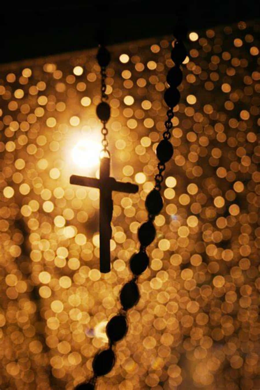 Catholic Phone, rosary cross, golden bokeh, HD Phone Wallpaper