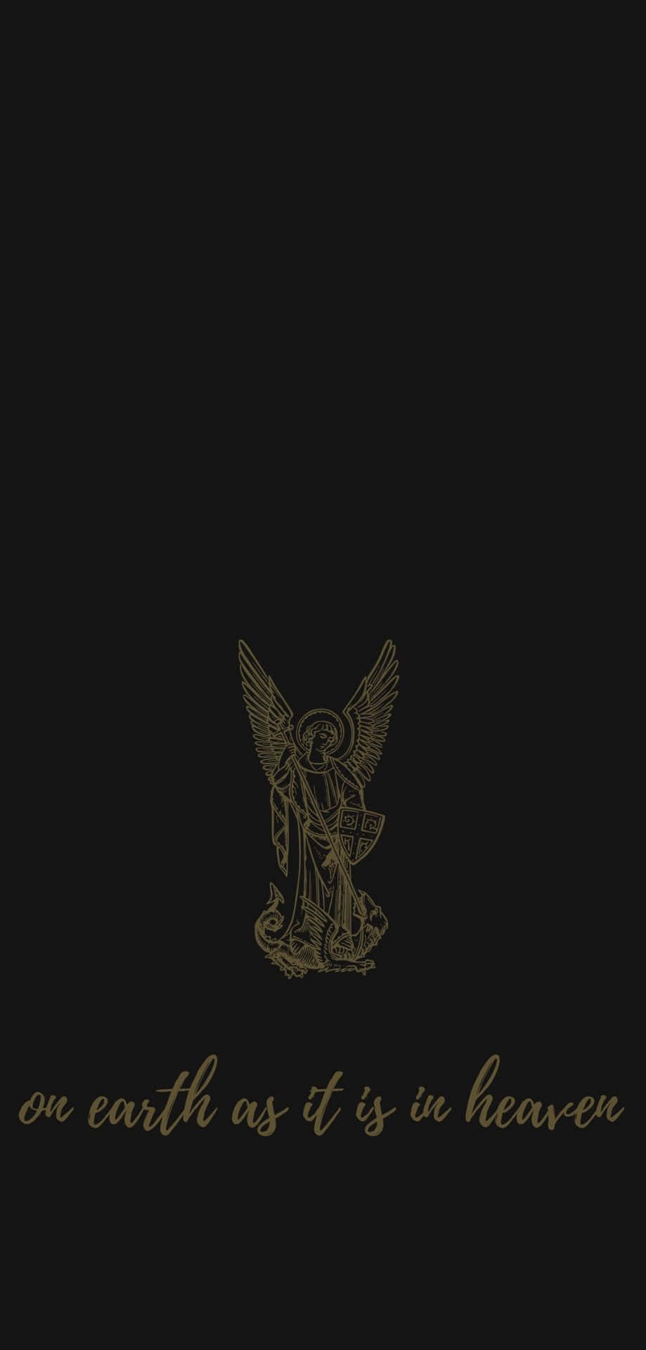 Catholic Phone, golden line-art angel, shield, Full HD Phone Wallpaper