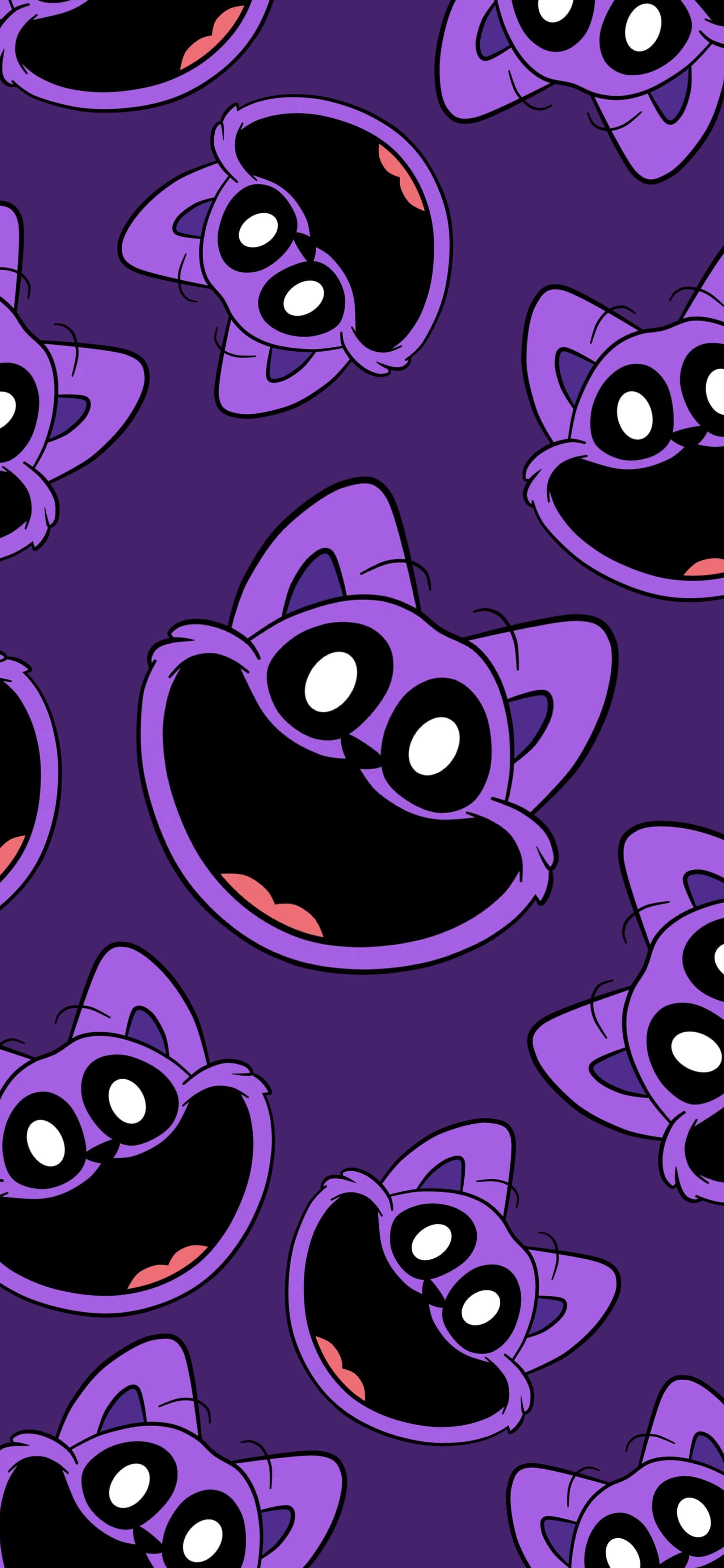 purple cat pattern, cartoon purple cats, wide eyes, 4K Phone Wallpaper