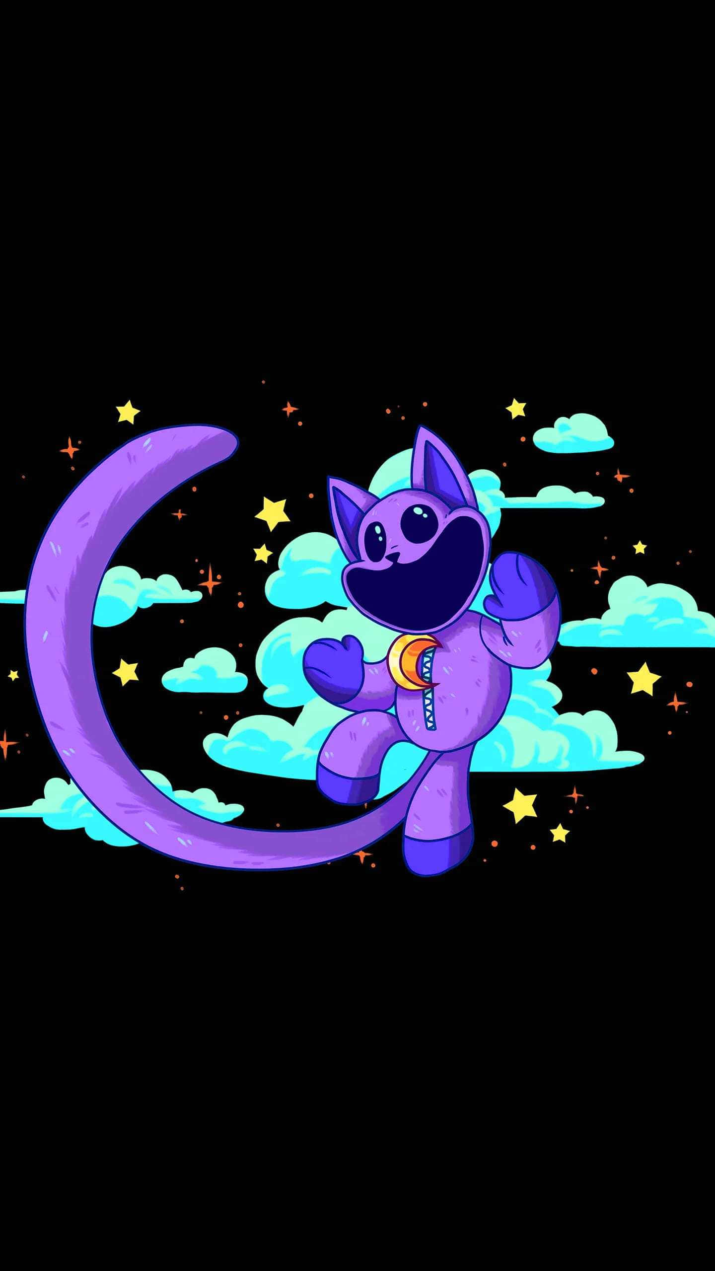 cosmic cat astronaut, crescent moon tail, glowing stars, 2K Phone Wallpaper