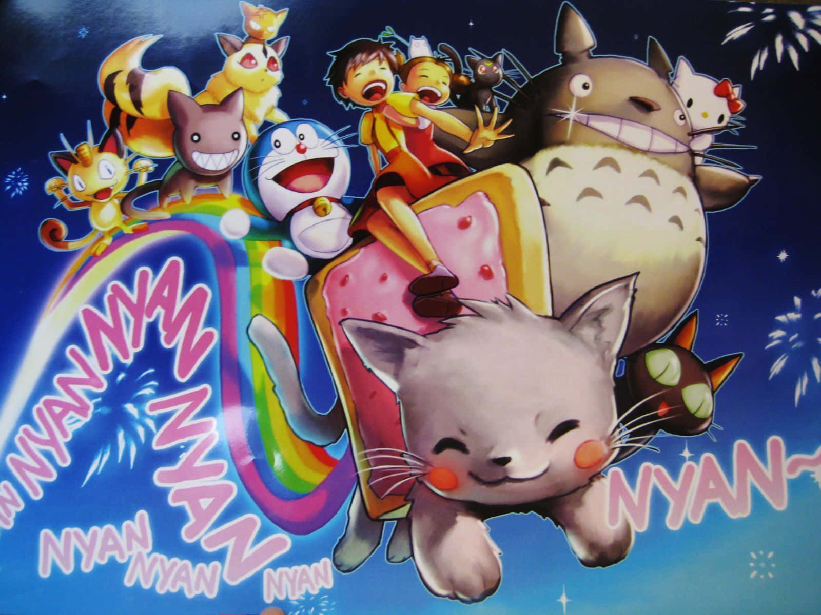 kawaii anime cat, rainbow, nyan, HD Desktop Wallpaper