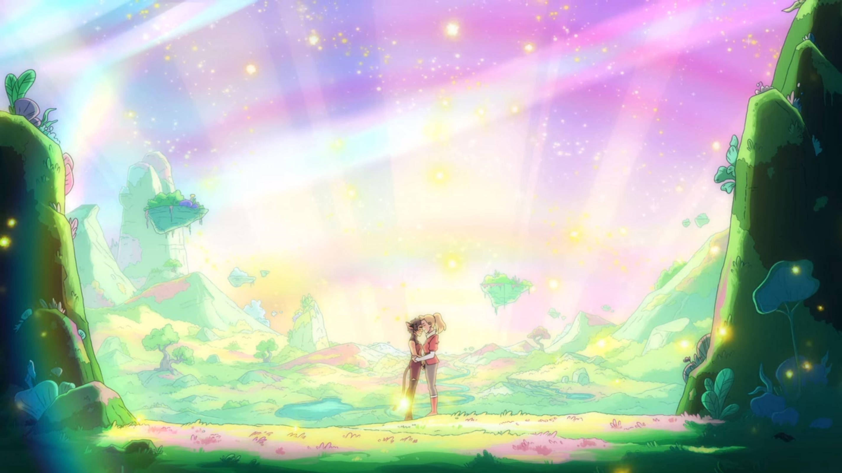 Catradora, rainbow sky, floating islands, 2K Desktop Wallpaper