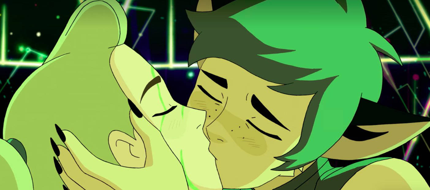 Catradora, neon cyberpunk backdrop, green-haired anime characters, HD Desktop Wallpaper