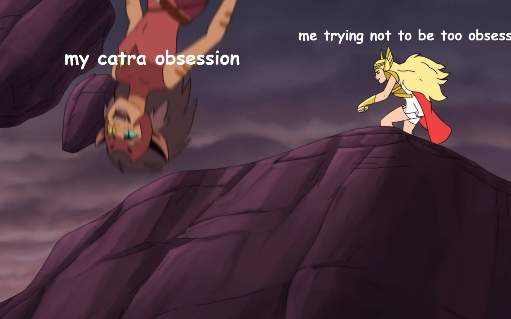 Catradora, purple rocky cliff, animated characters, HD Desktop Wallpaper