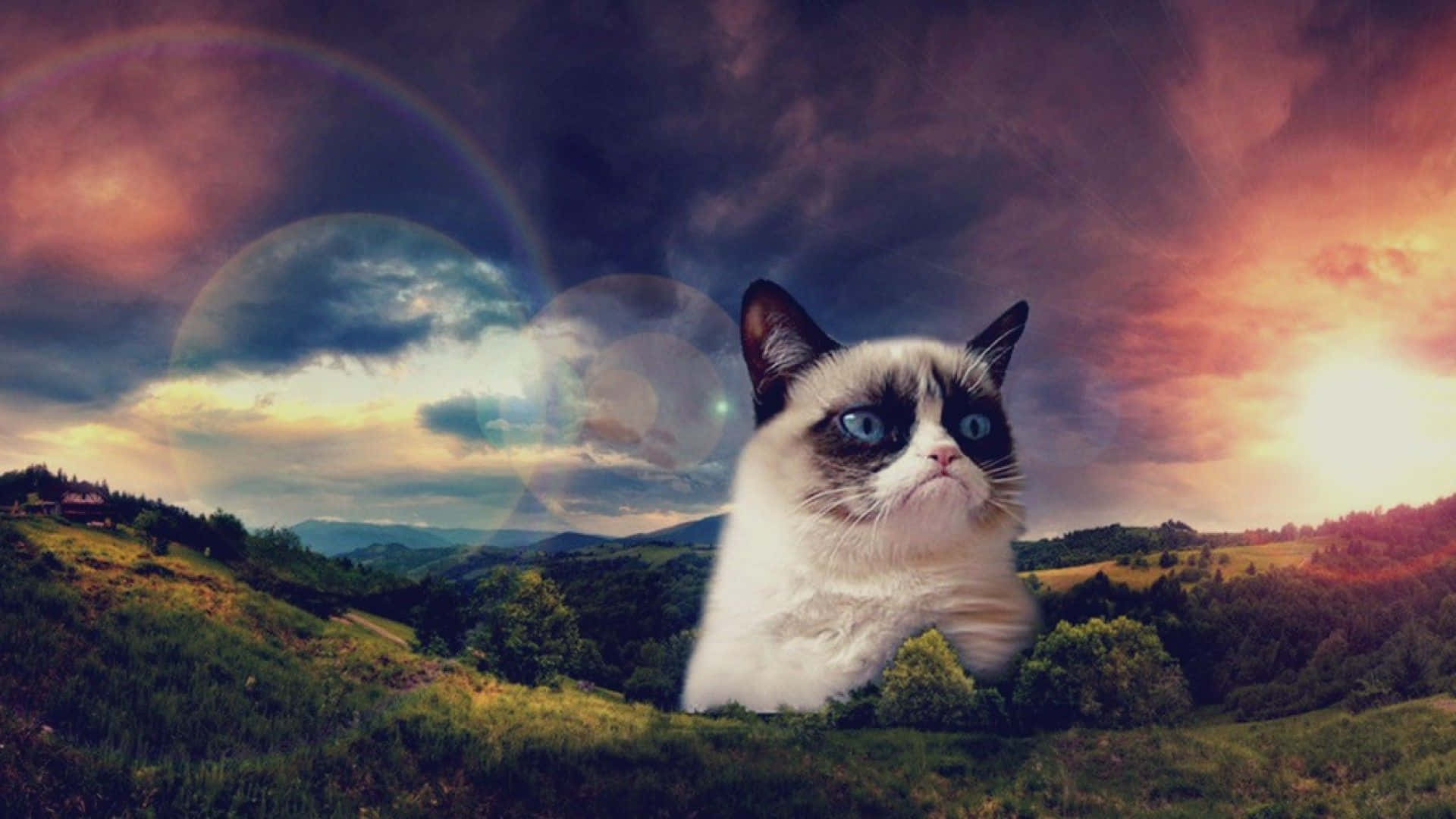 Cats in space, blue eyes, grassy field, Full HD Desktop Wallpaper