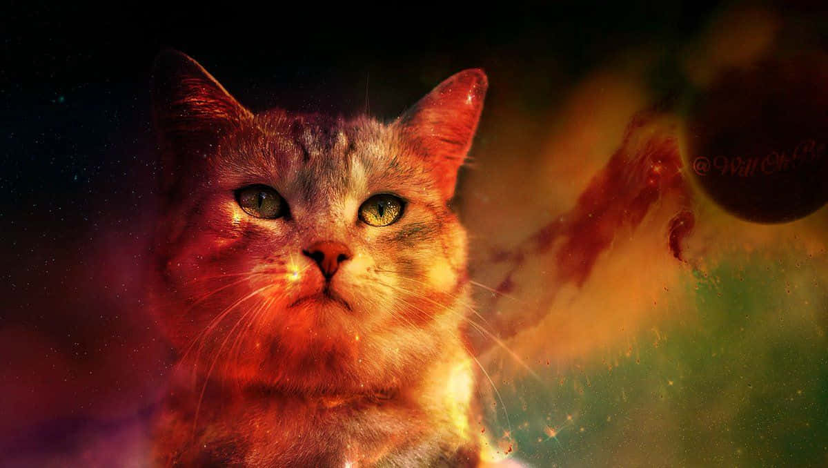 cats in space, glowing eyes, cosmic nebula, SD Desktop Wallpaper